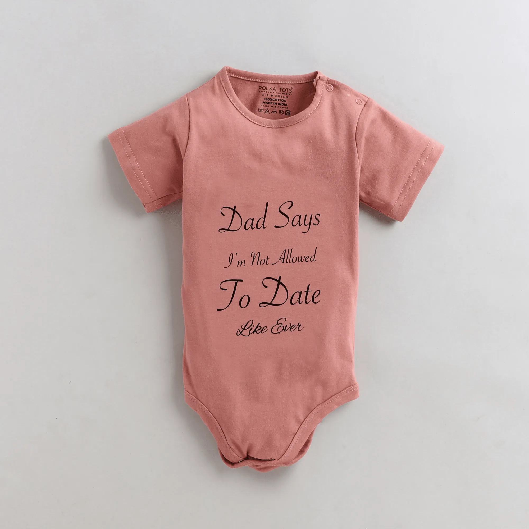 Polka Tots Half Sleeve Dad Says Print Romper Onesie - Pink