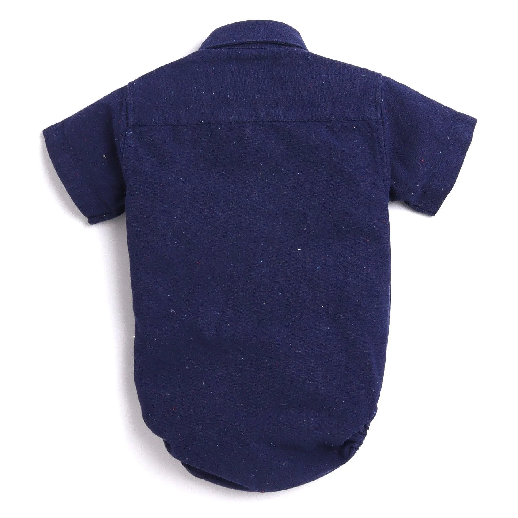 Polka Tots Half Sleeve Print Shirt Romper With Bow Tie - Navy