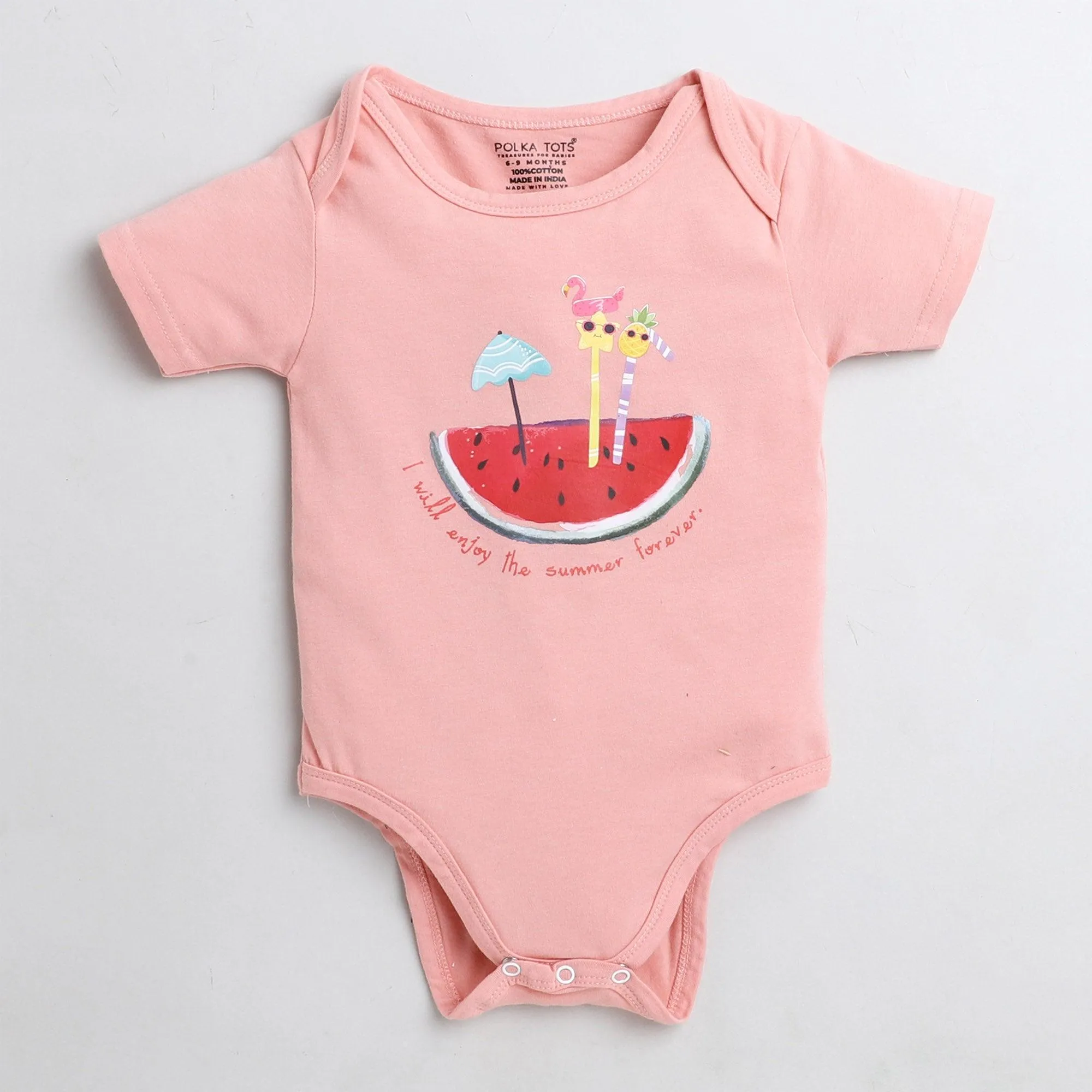 Polka Tots Half Sleeve Romper Onesie Watermelon Candy - Pink