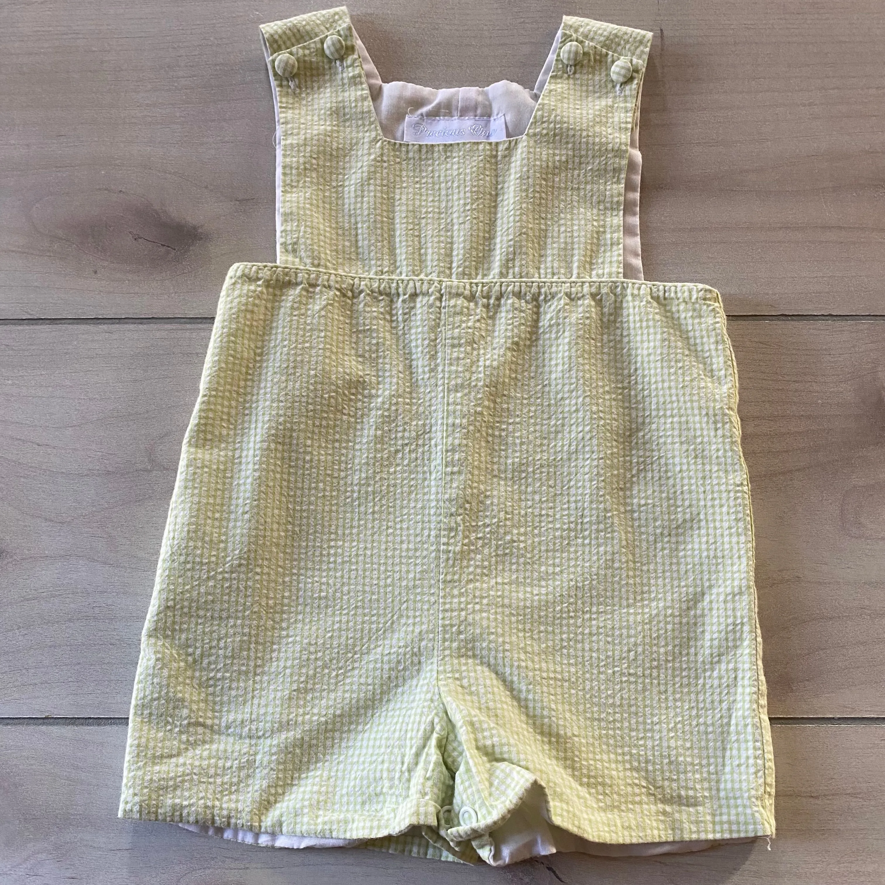 Precious Once Green Seersucker Short John Romper