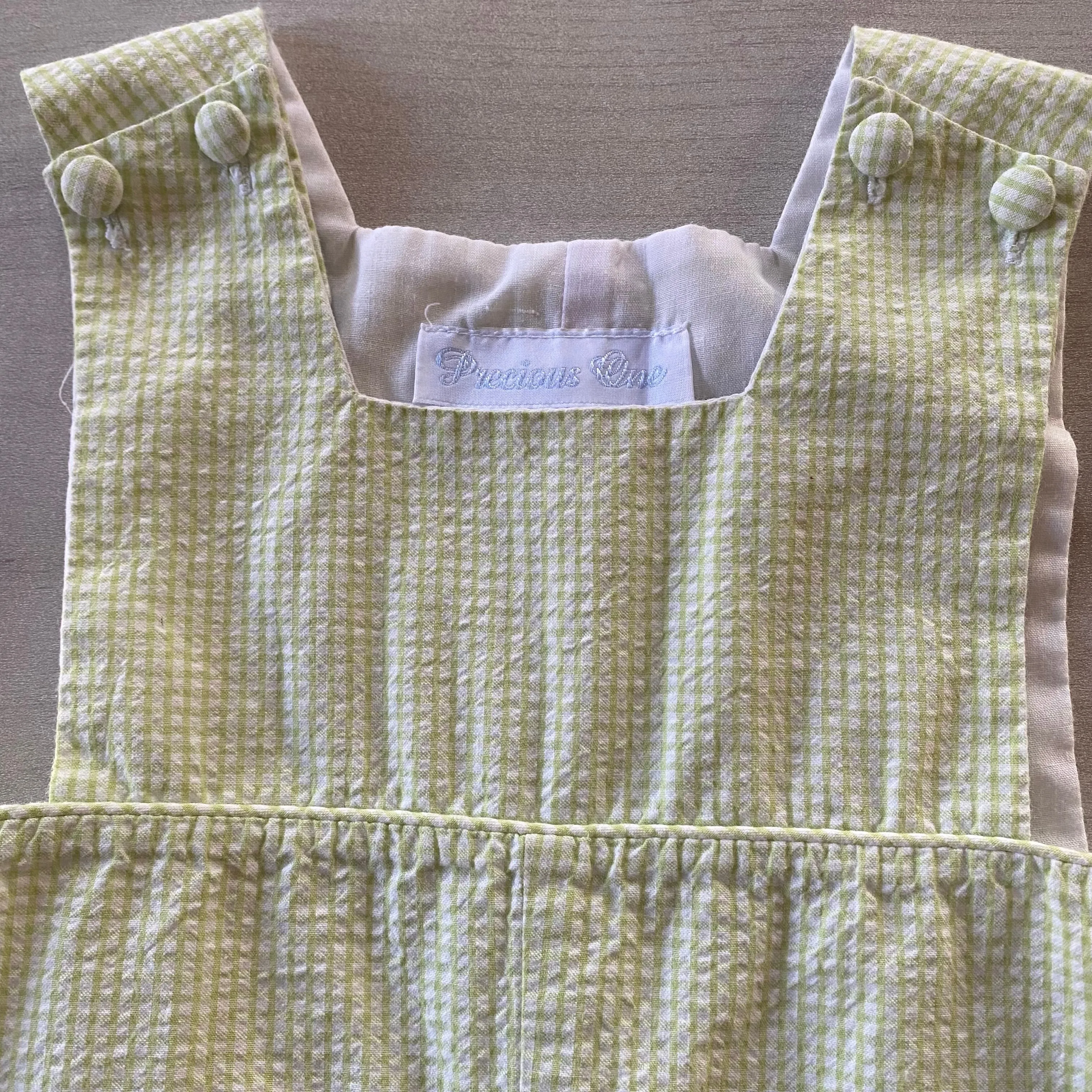 Precious Once Green Seersucker Short John Romper