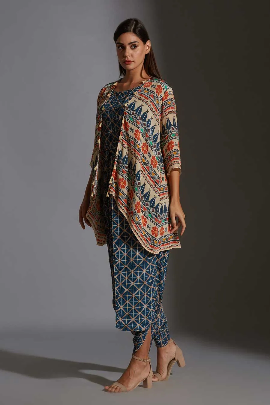 Printed Dhoti Jumpsuit & Jacket Set