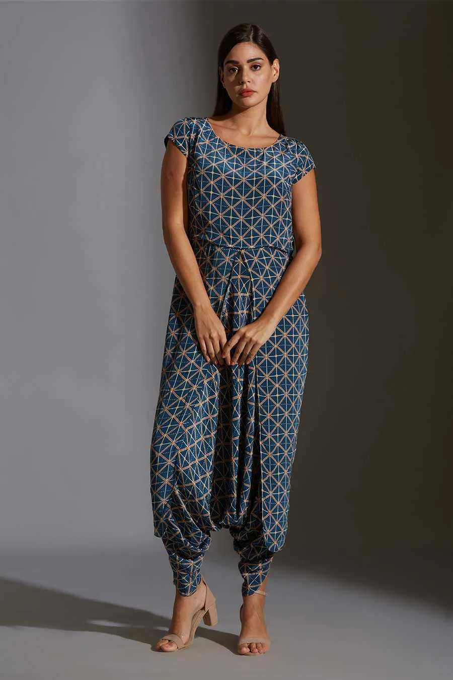 Printed Dhoti Jumpsuit & Jacket Set