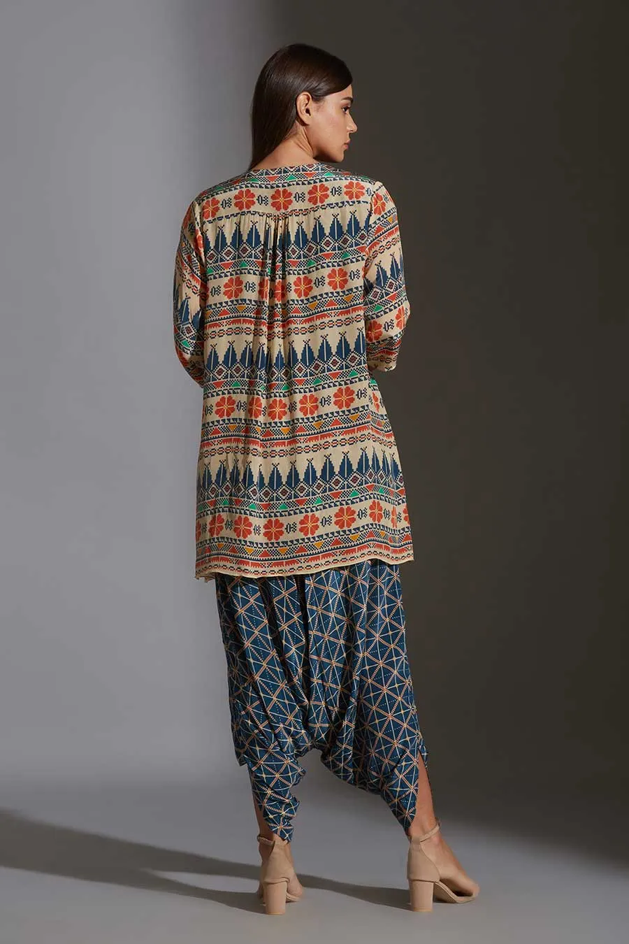 Printed Dhoti Jumpsuit & Jacket Set