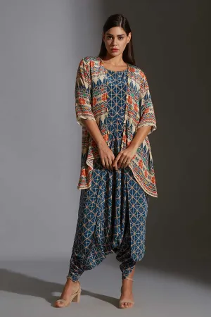 Printed Dhoti Jumpsuit & Jacket Set