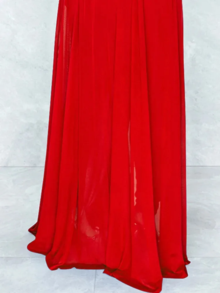 Red One Shoulder Dressy Jumpsuit