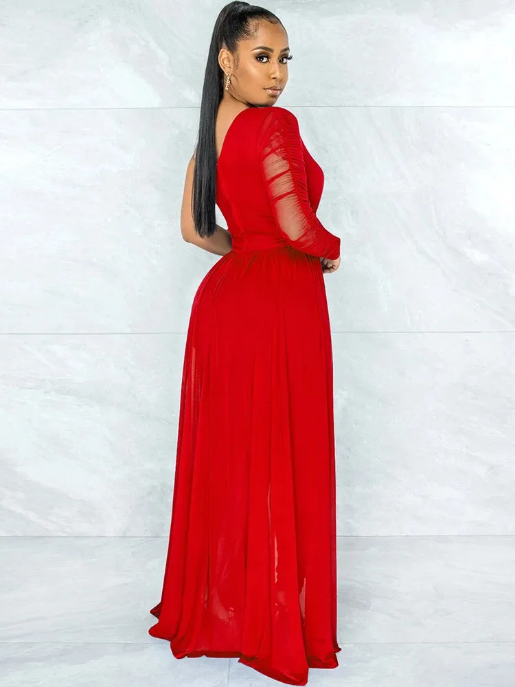 Red One Shoulder Dressy Jumpsuit