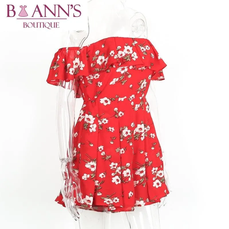 RED RUFFLE FLOWER POWER ROMPER