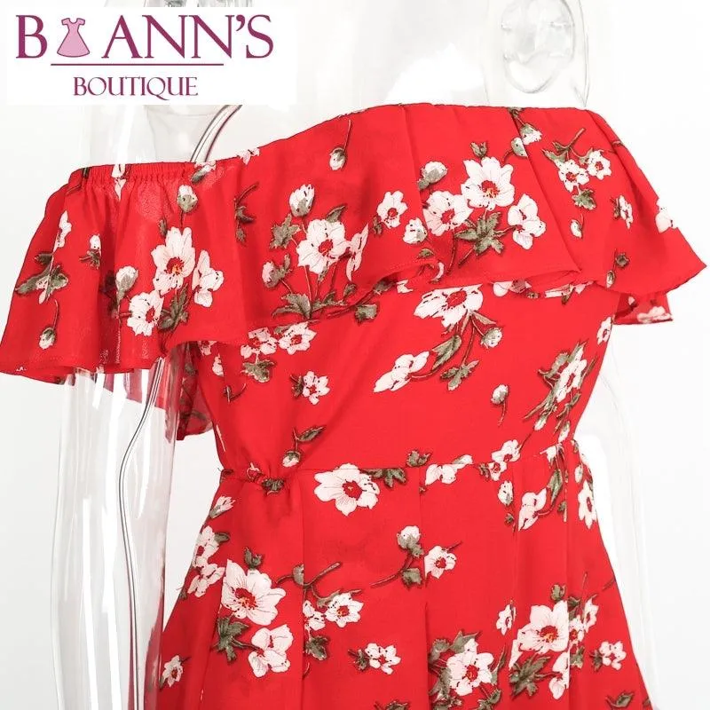 RED RUFFLE FLOWER POWER ROMPER