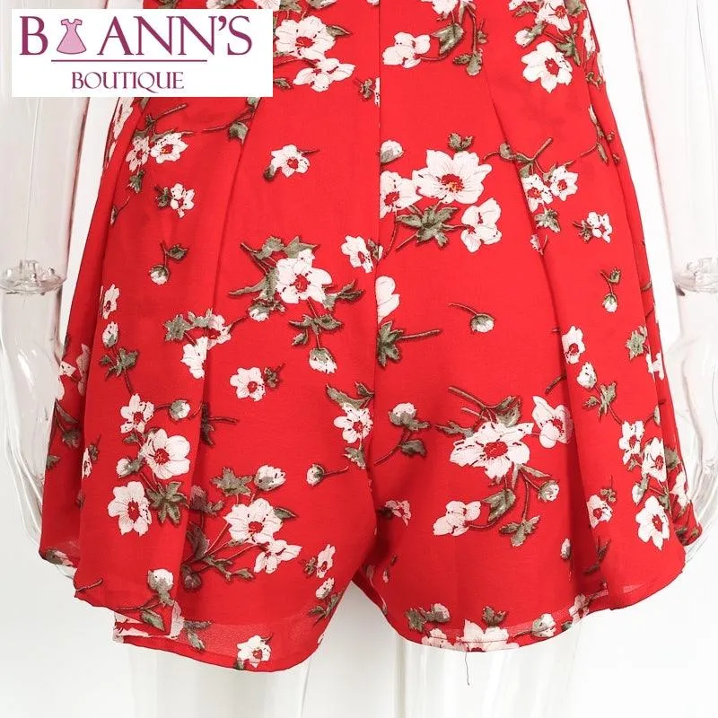 RED RUFFLE FLOWER POWER ROMPER