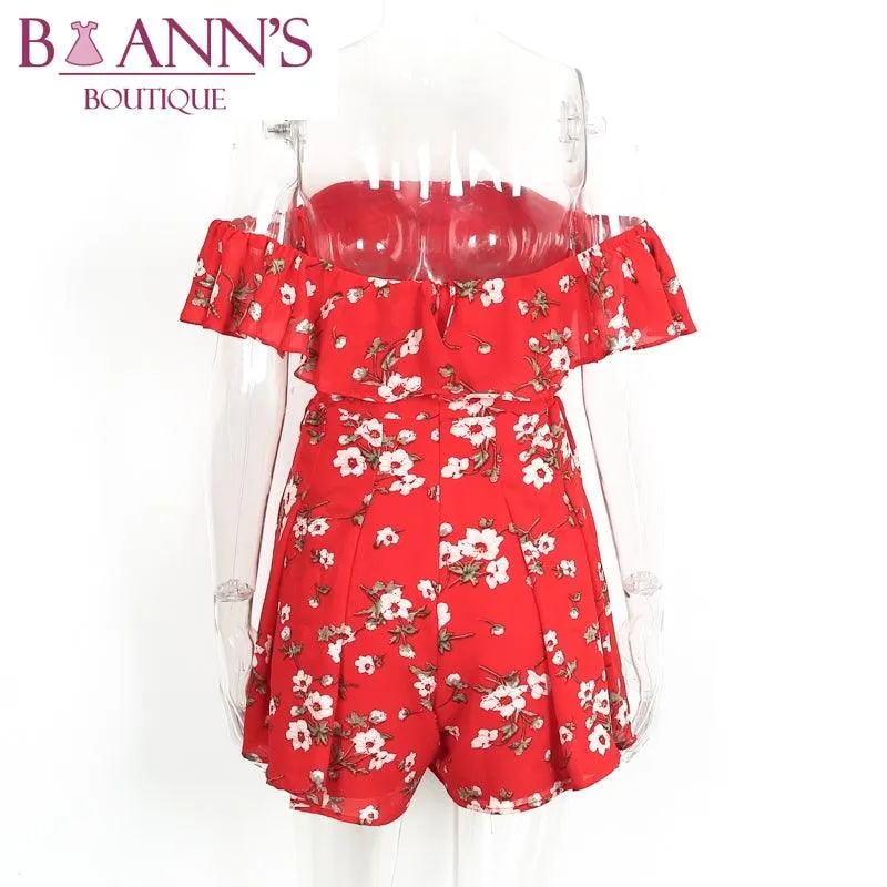 RED RUFFLE FLOWER POWER ROMPER