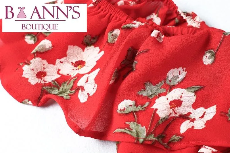 RED RUFFLE FLOWER POWER ROMPER