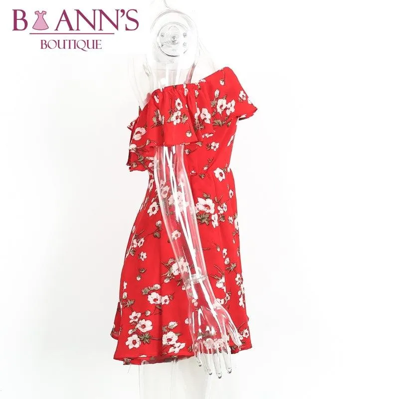 RED RUFFLE FLOWER POWER ROMPER
