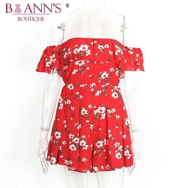 RED RUFFLE FLOWER POWER ROMPER