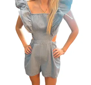 Ruffled Elegance Denim Romper