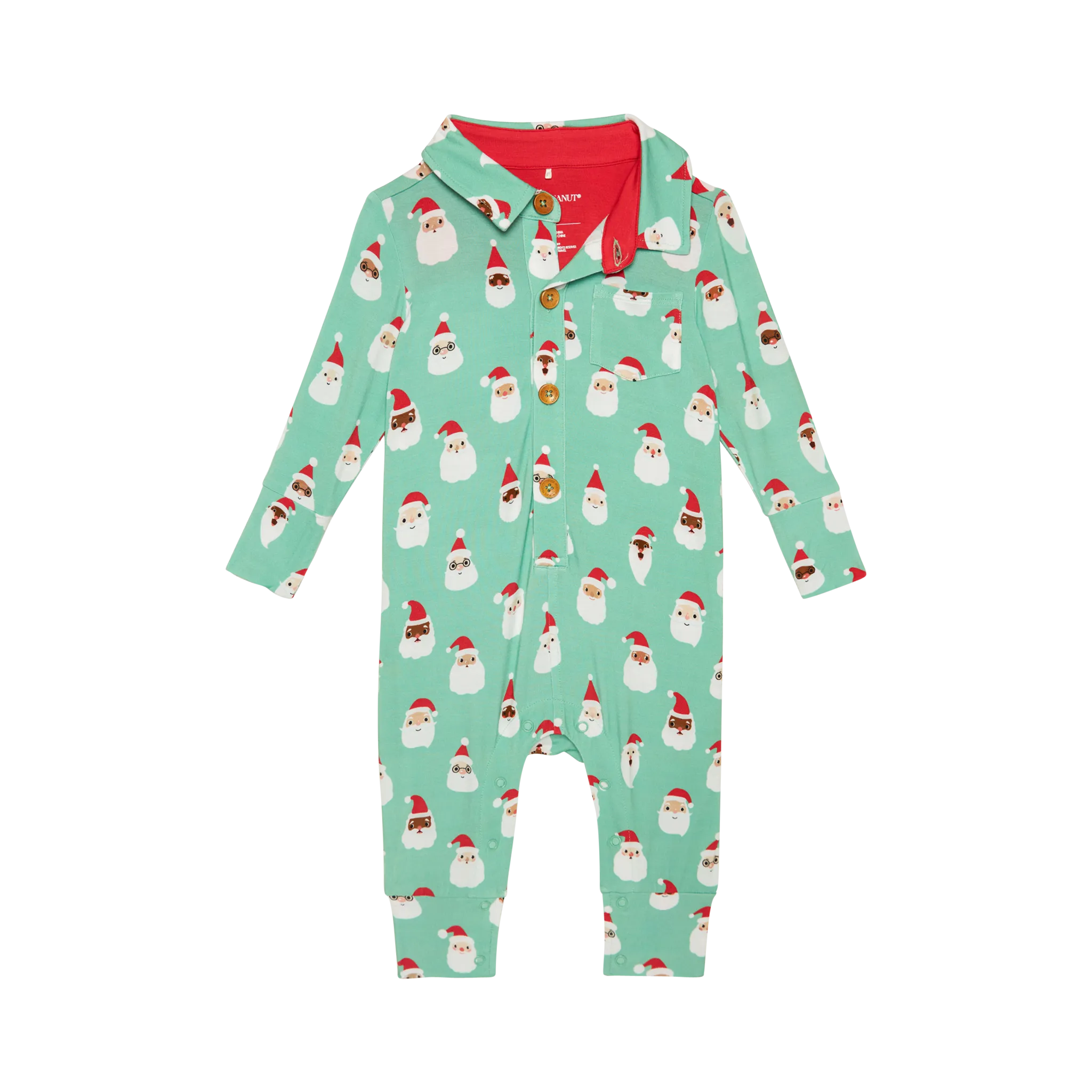 Santa Medley Long Sleeve Collared Henley Long Romper - Select Size