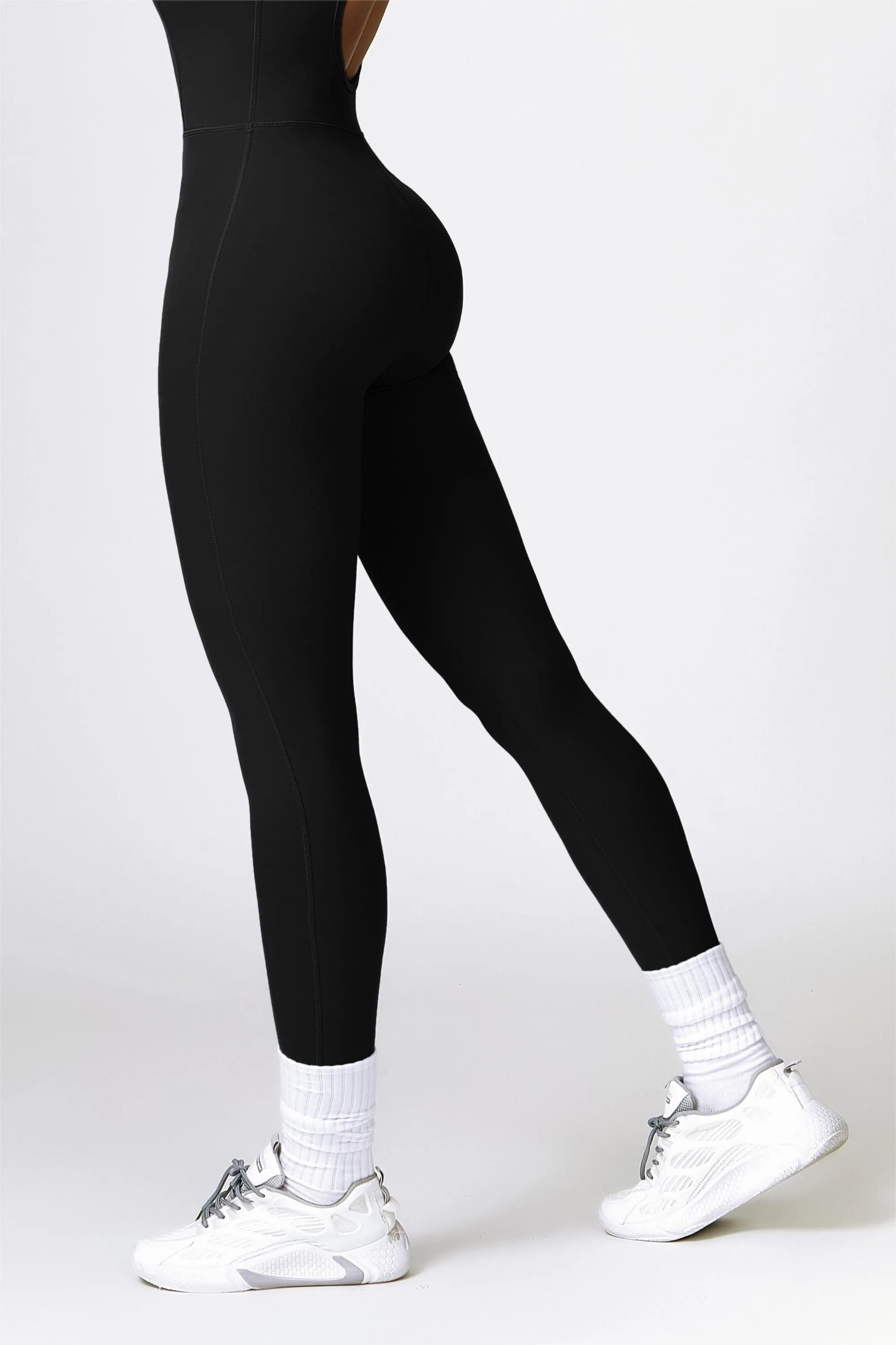 Scoop Neck Strappy Open Back Active Jumpsuit