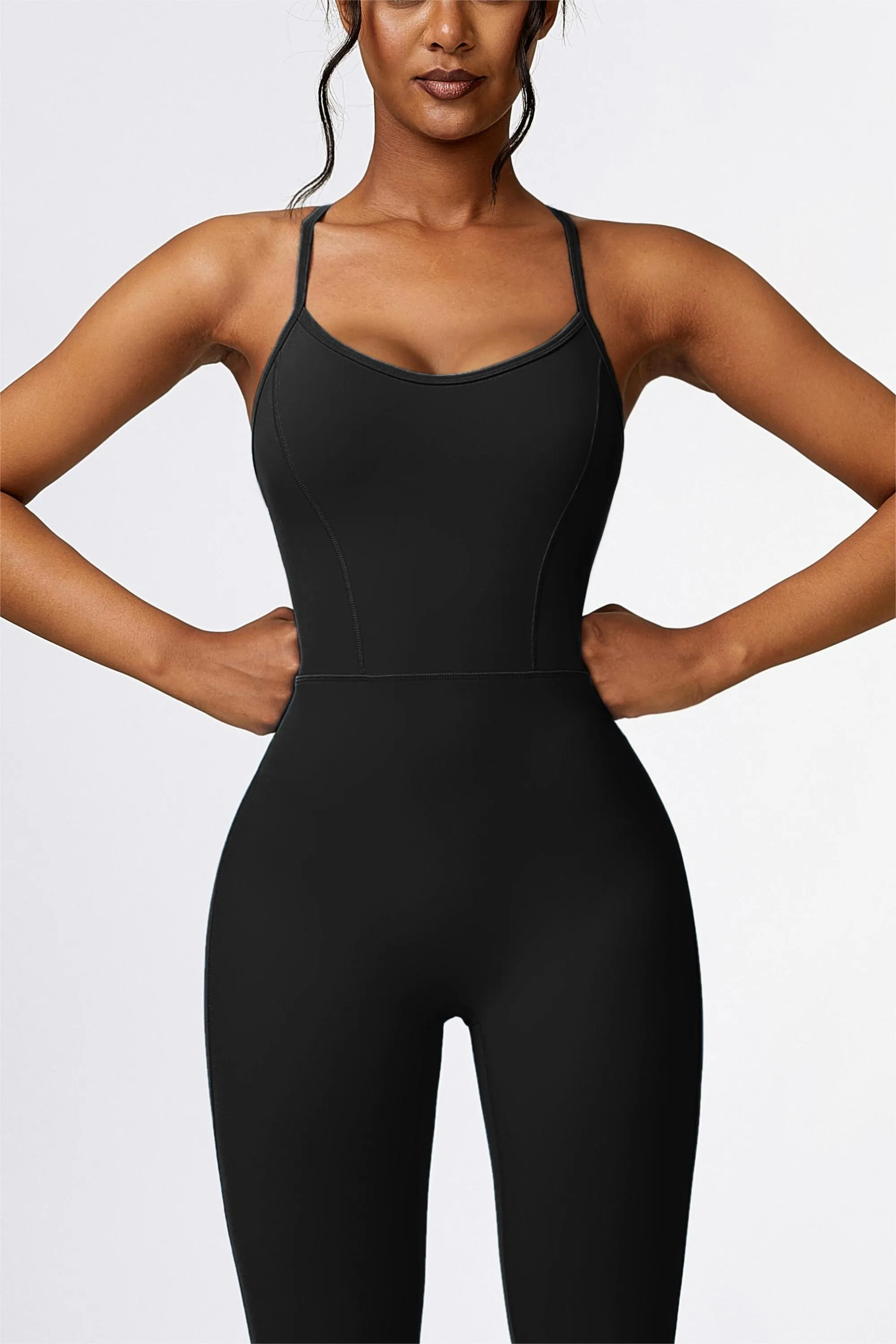 Scoop Neck Strappy Open Back Active Jumpsuit