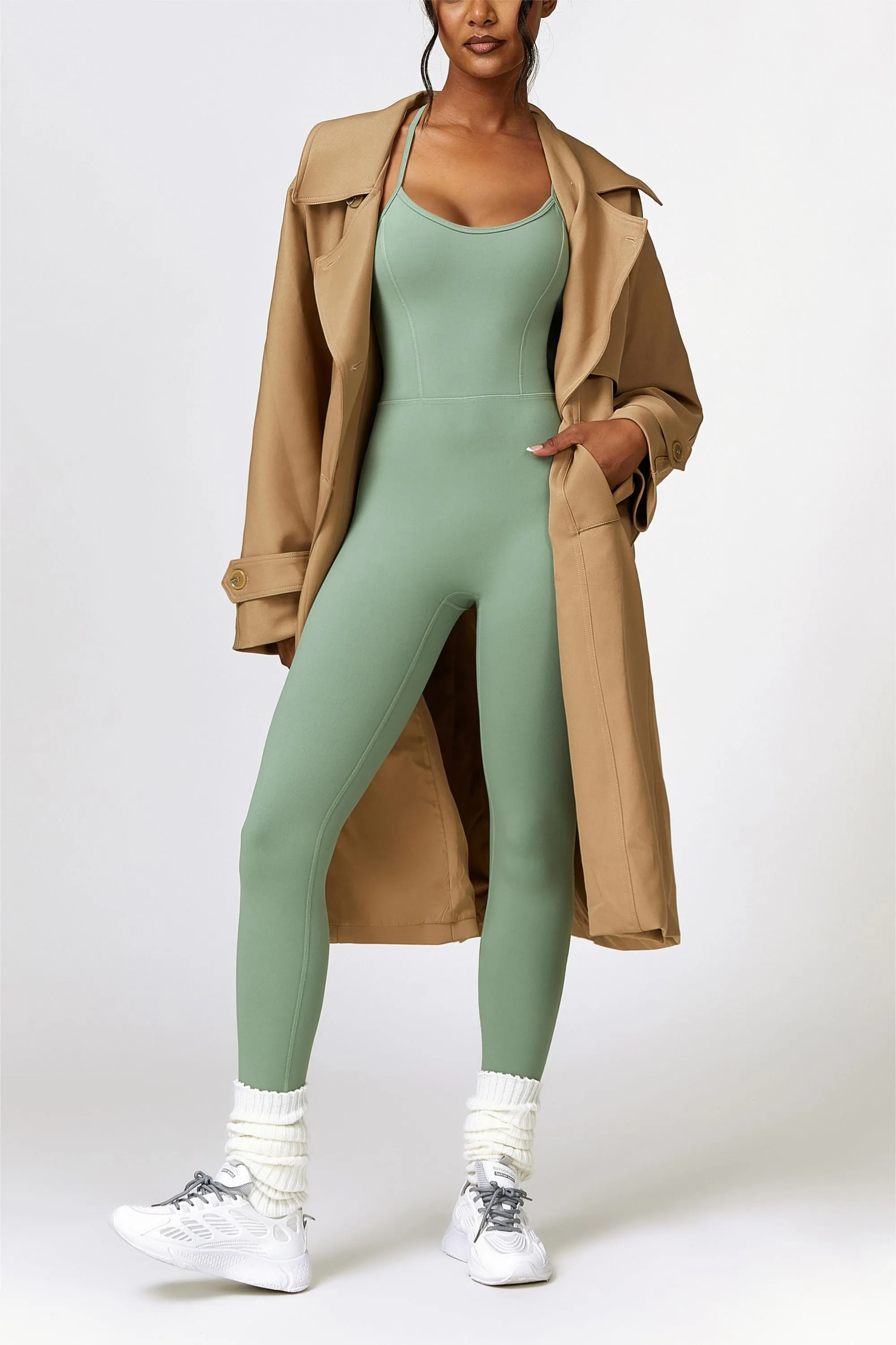 Scoop Neck Strappy Open Back Active Jumpsuit