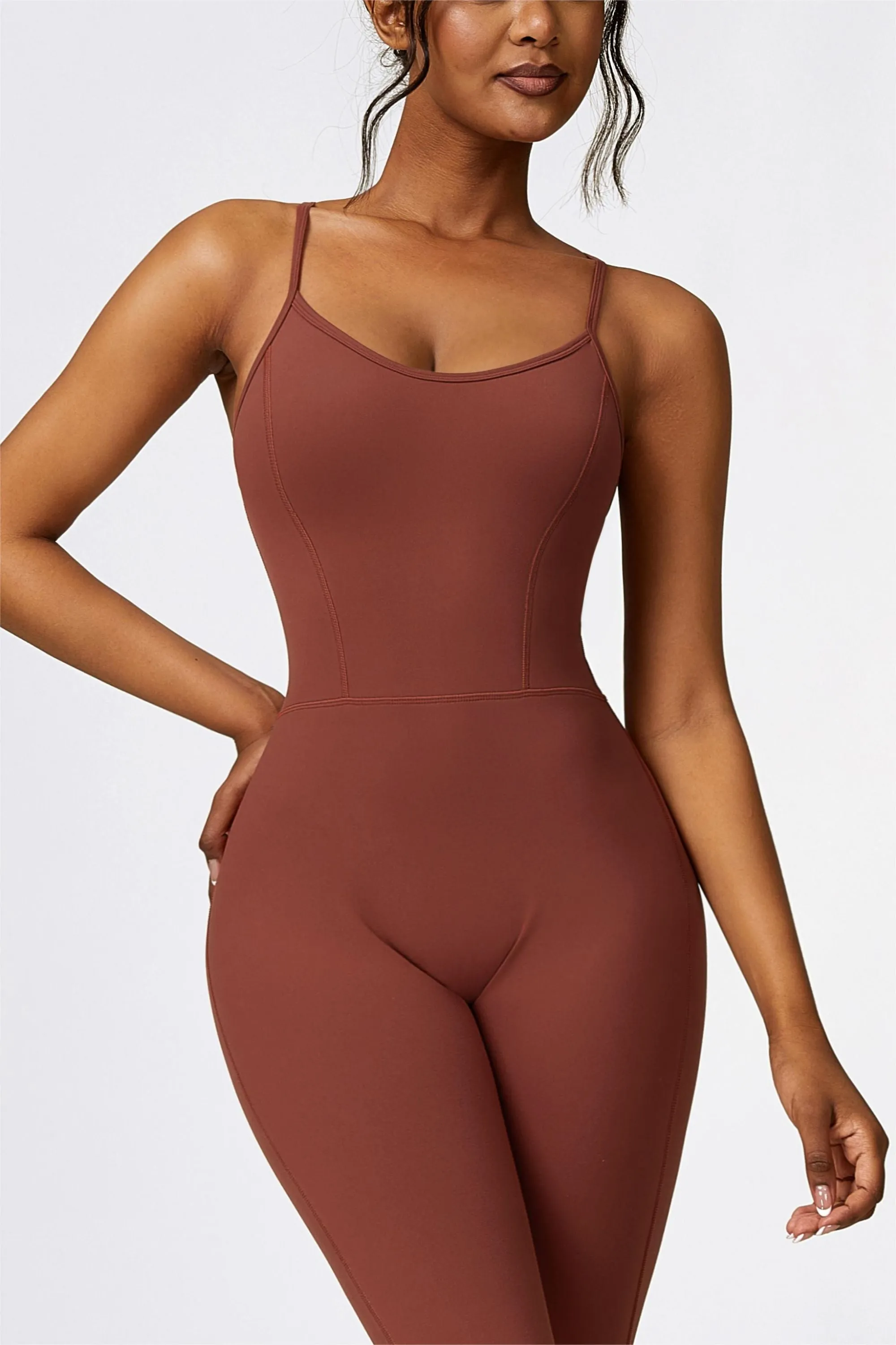 Scoop Neck Strappy Open Back Active Jumpsuit