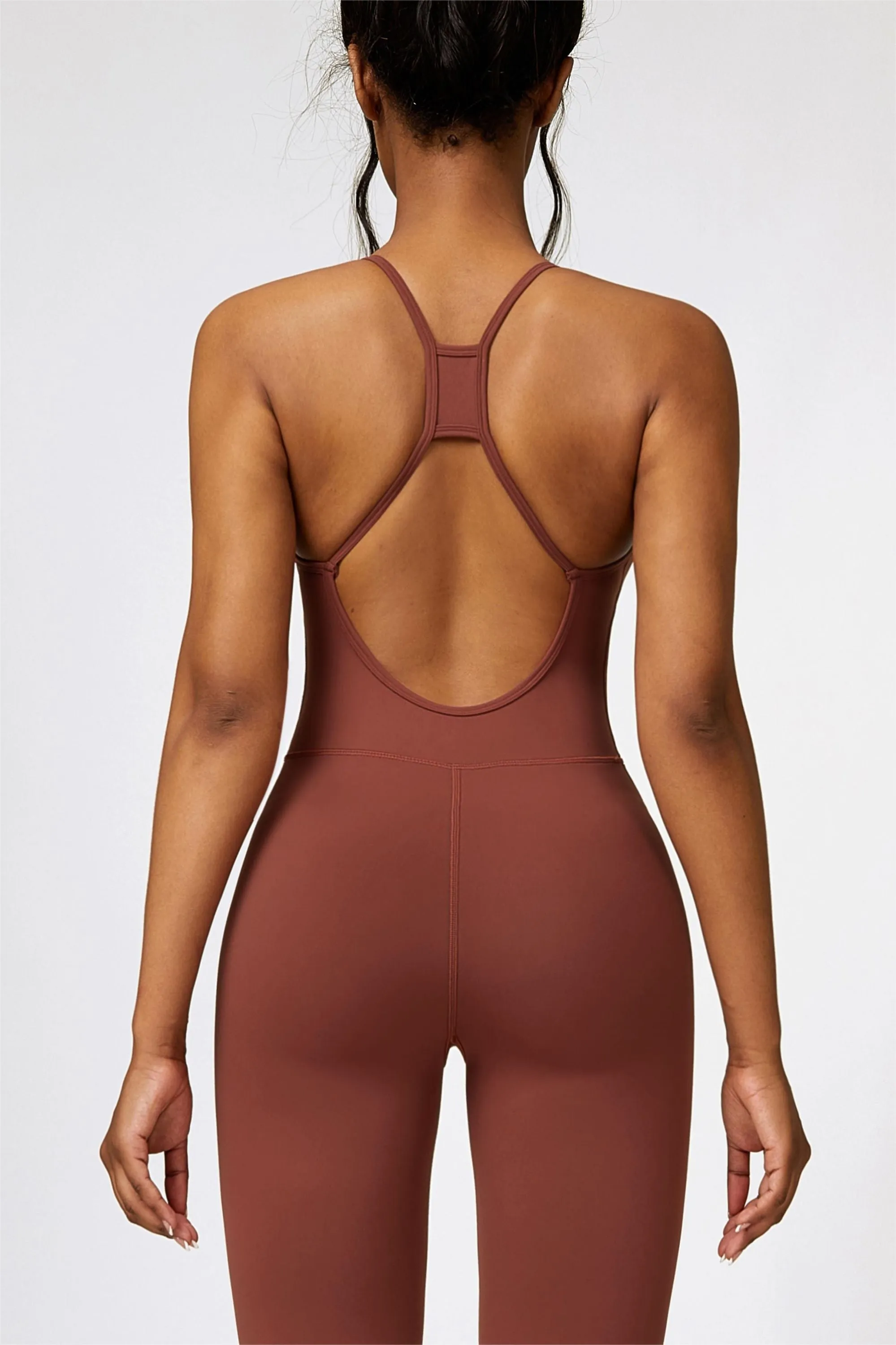 Scoop Neck Strappy Open Back Active Jumpsuit
