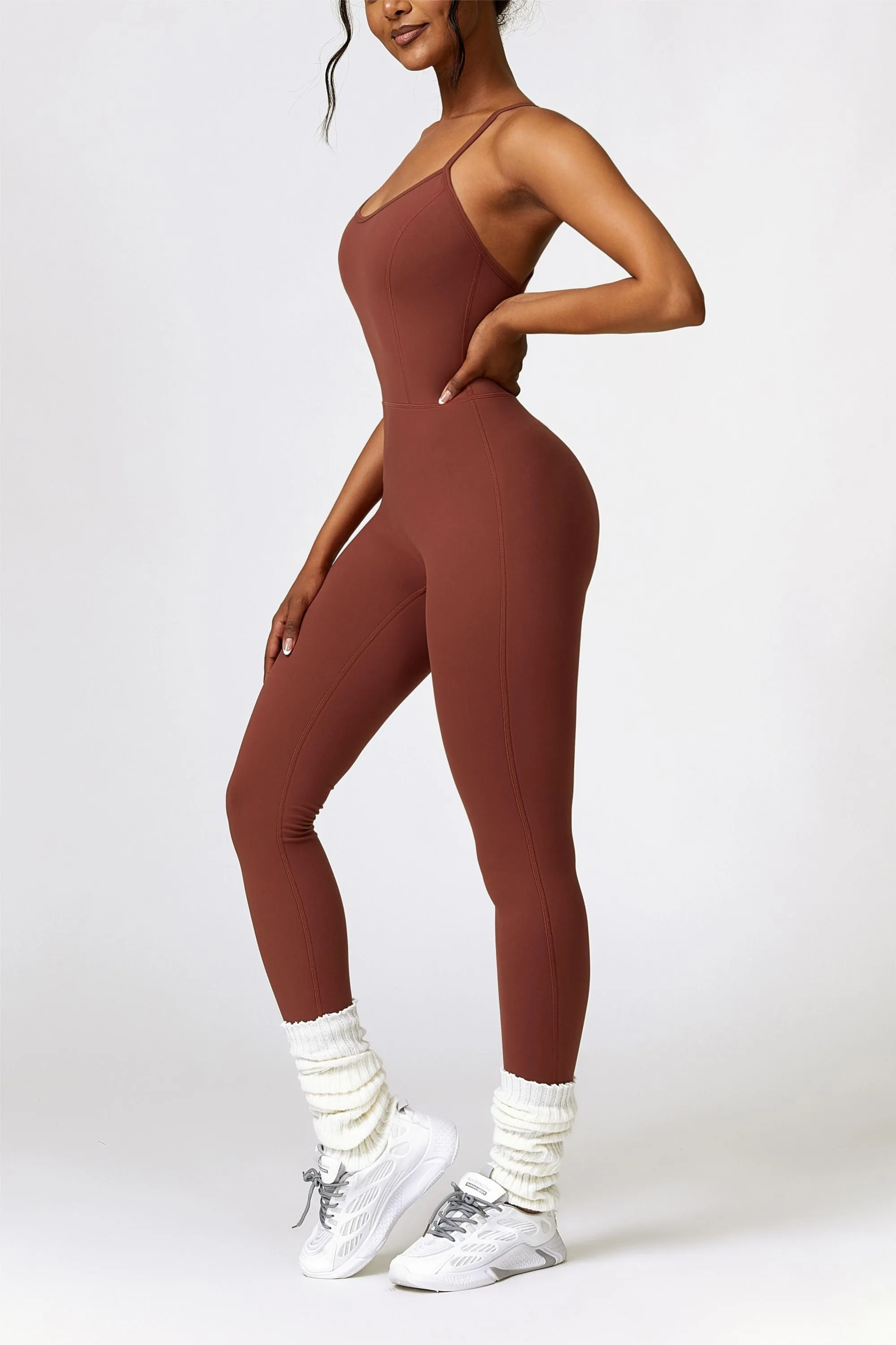 Scoop Neck Strappy Open Back Active Jumpsuit