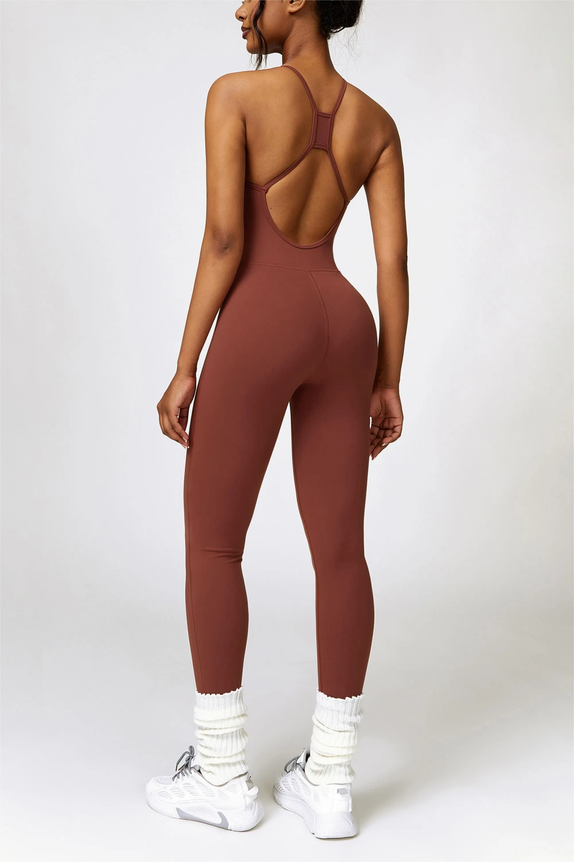 Scoop Neck Strappy Open Back Active Jumpsuit