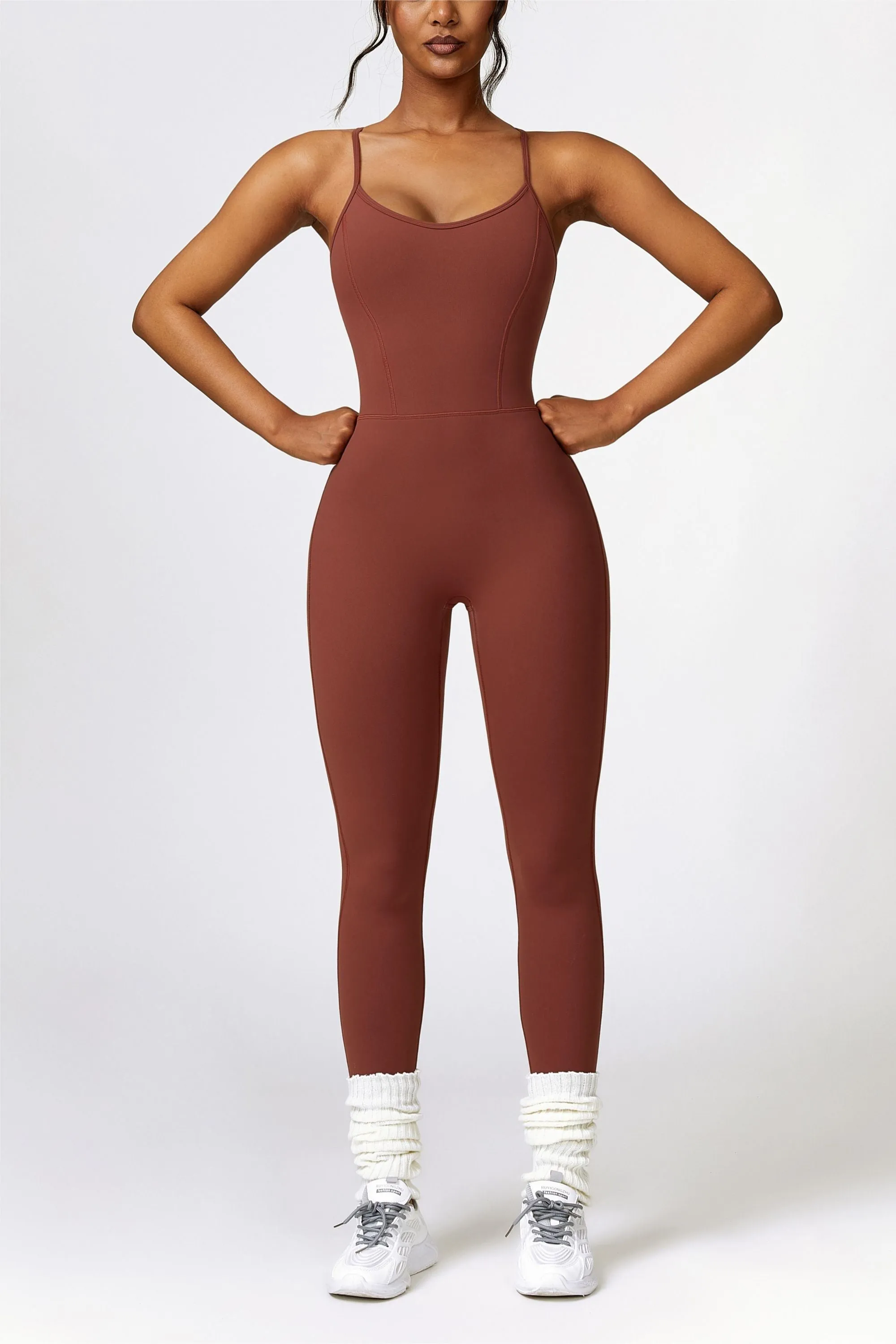 Scoop Neck Strappy Open Back Active Jumpsuit