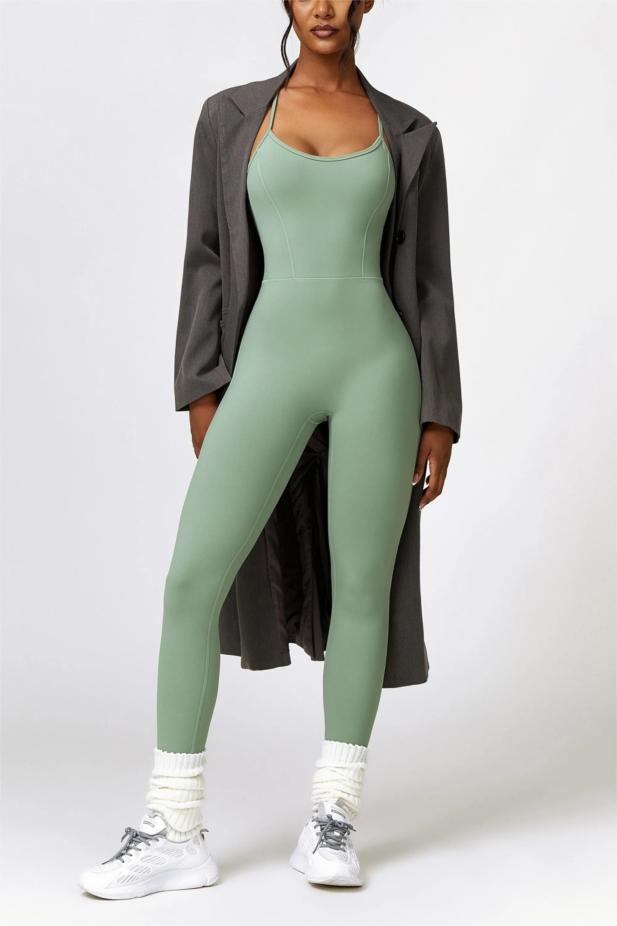 Scoop Neck Strappy Open Back Active Jumpsuit