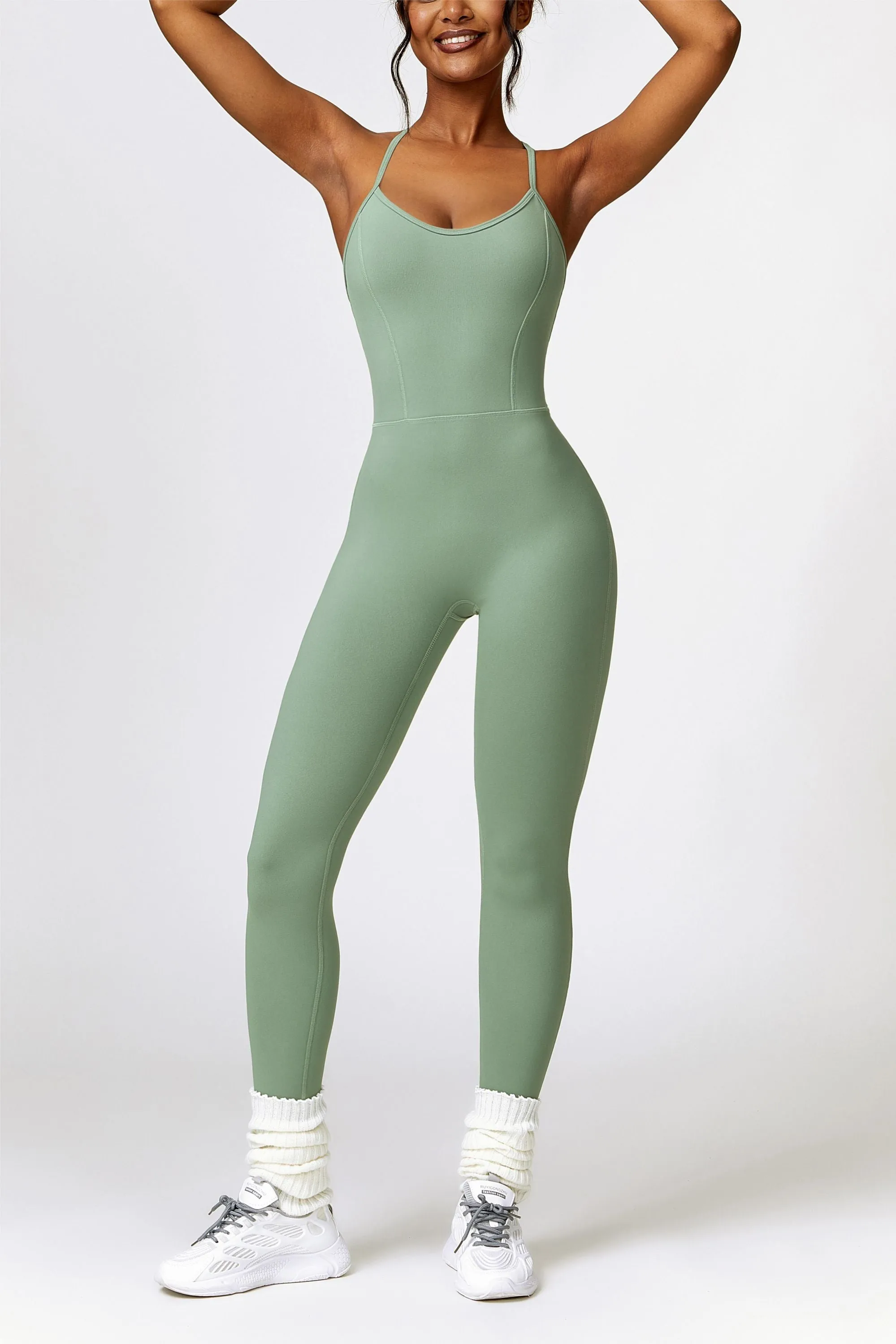 Scoop Neck Strappy Open Back Active Jumpsuit