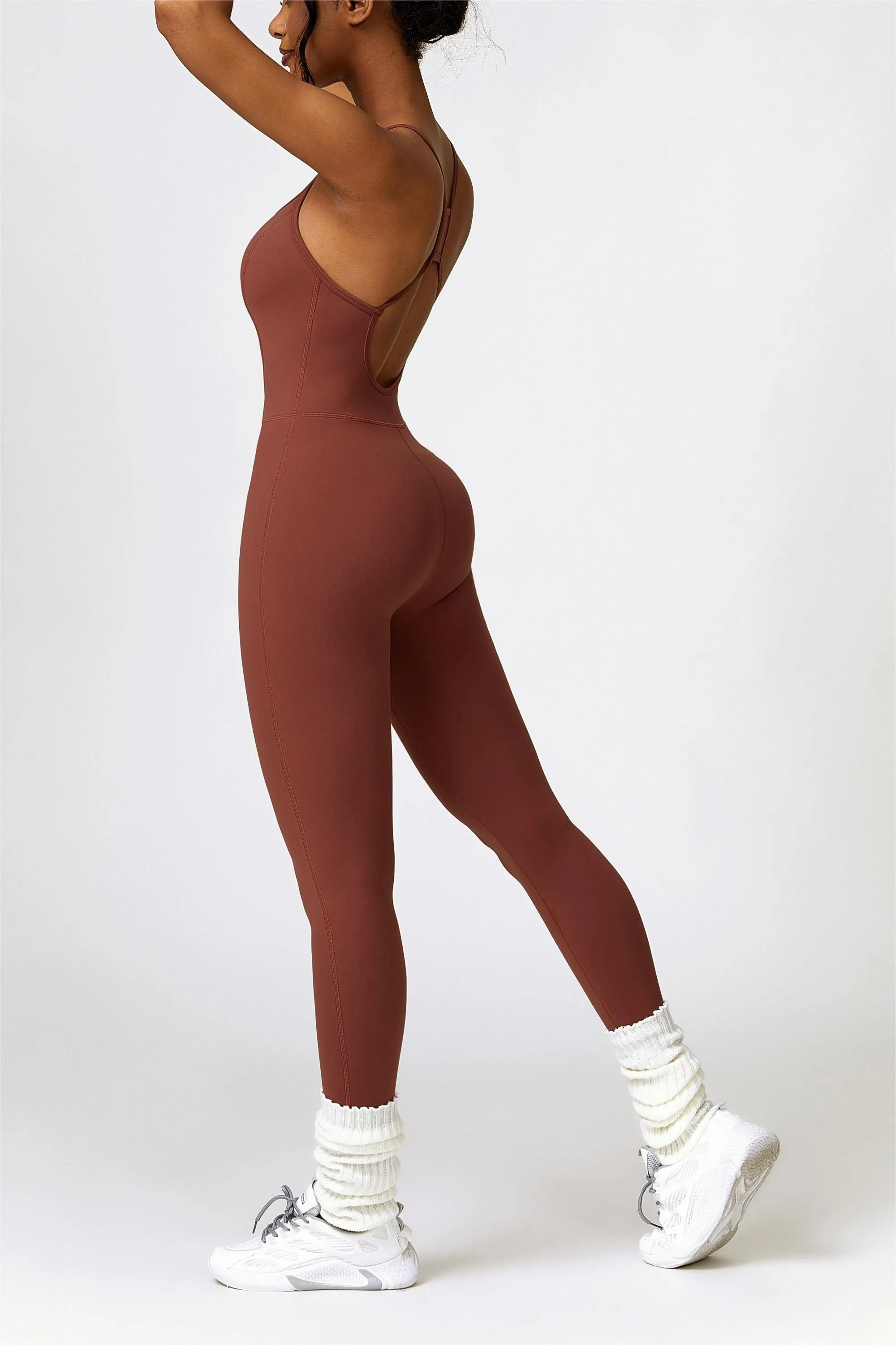 Scoop Neck Strappy Open Back Active Jumpsuit