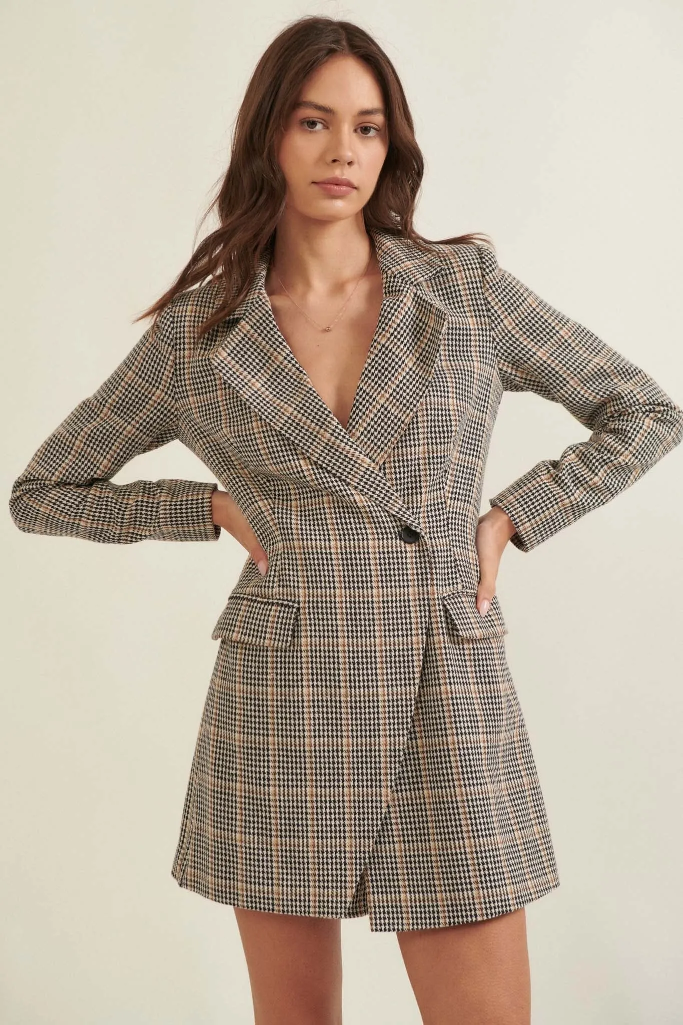 Self Made Plaid Double-Breasted Blazer Romper