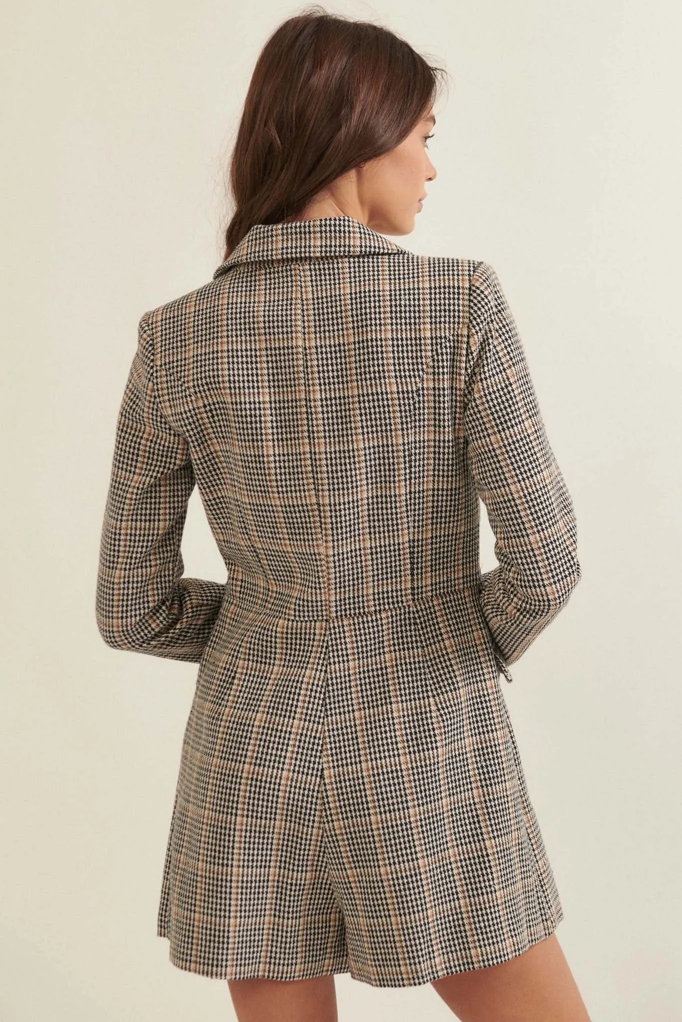Self Made Plaid Double-Breasted Blazer Romper