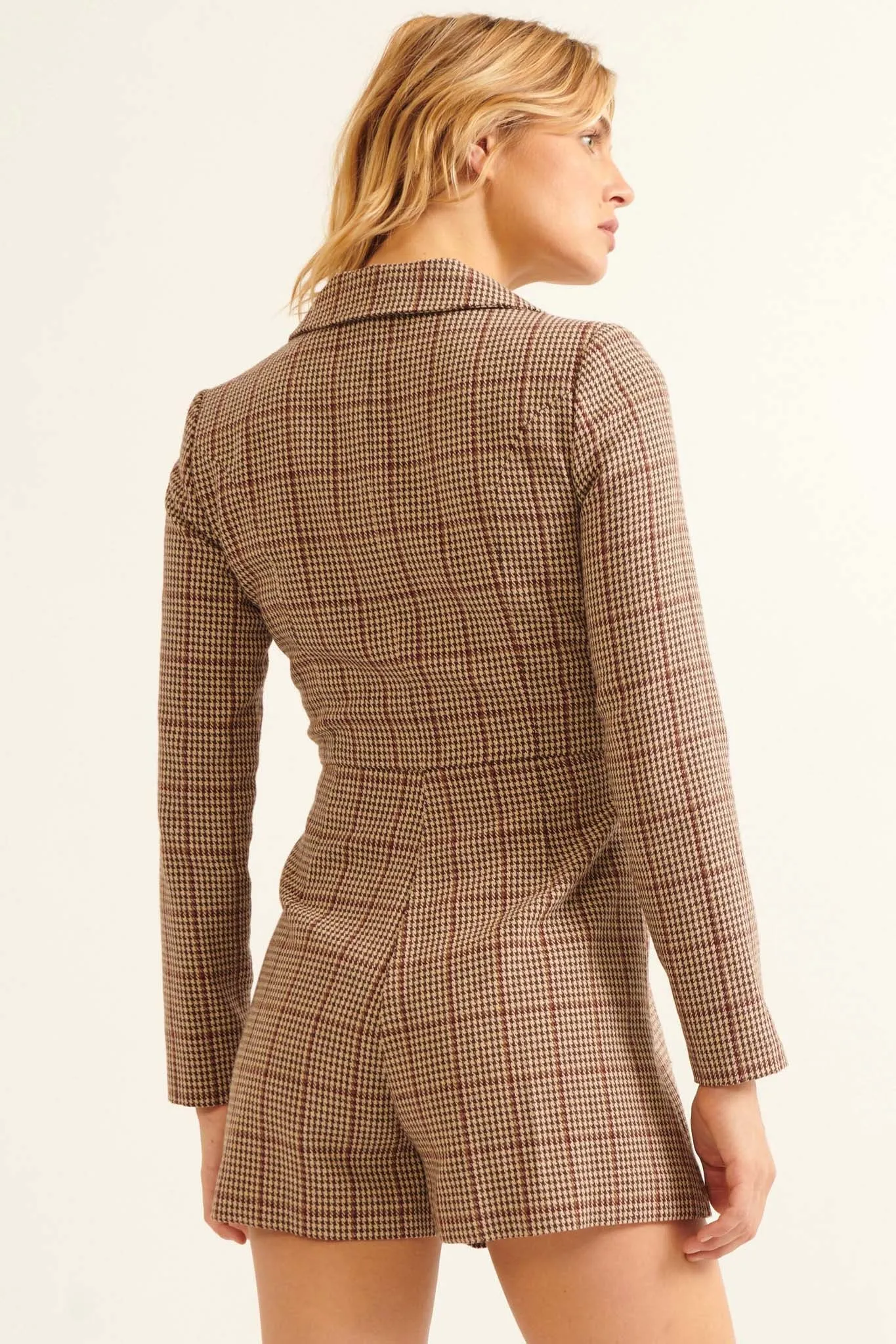 Self Made Plaid Double-Breasted Blazer Romper
