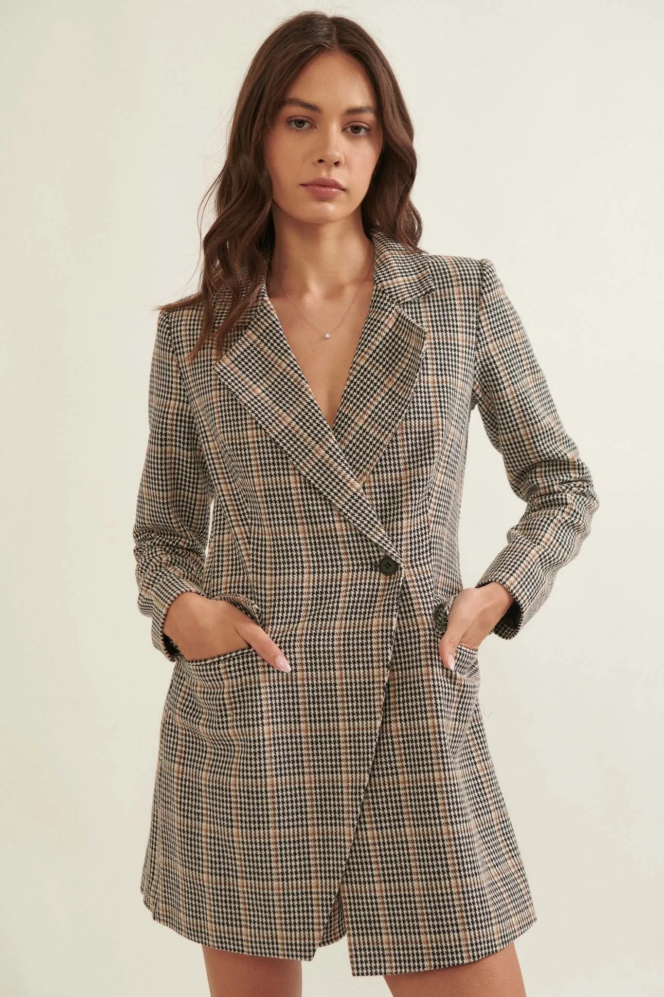 Self Made Plaid Double-Breasted Blazer Romper