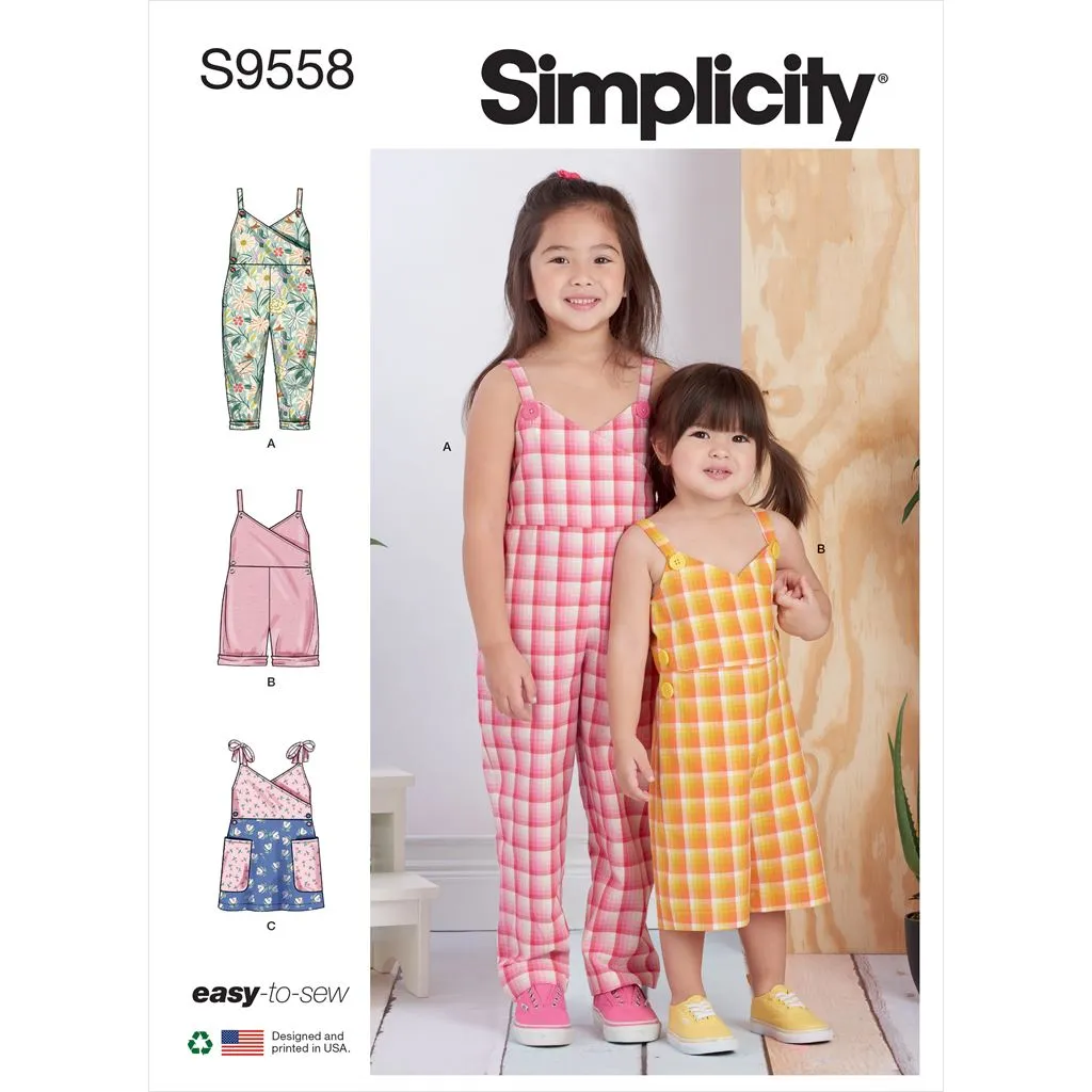 Simplicity Sewing Pattern S9558 Toddlers' and Children's Jumpsuit, Romper and Jumper