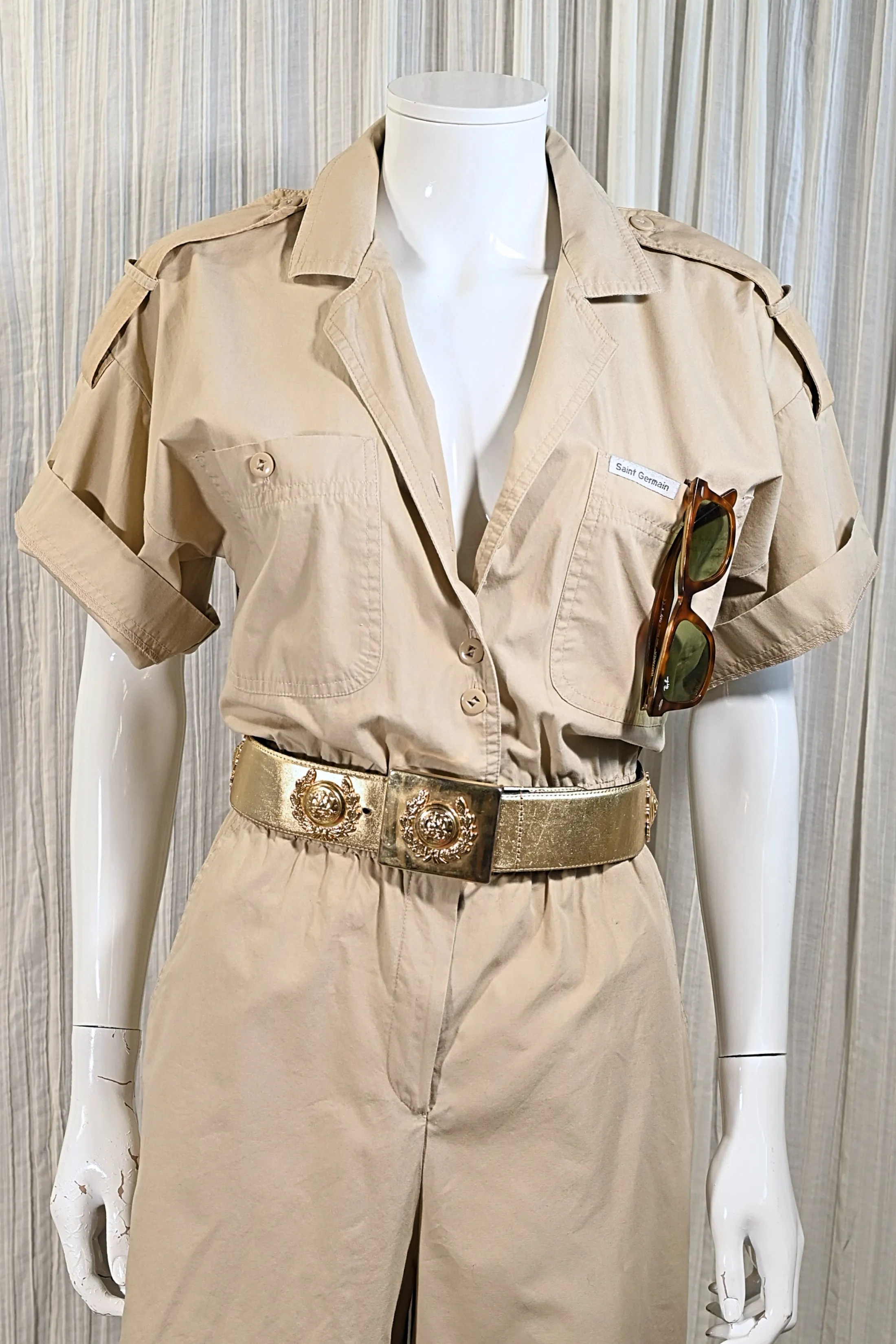 SOLD Vintage 80s Safari Jumpsuit/Coulotte/Romper, Saint Germain S/M