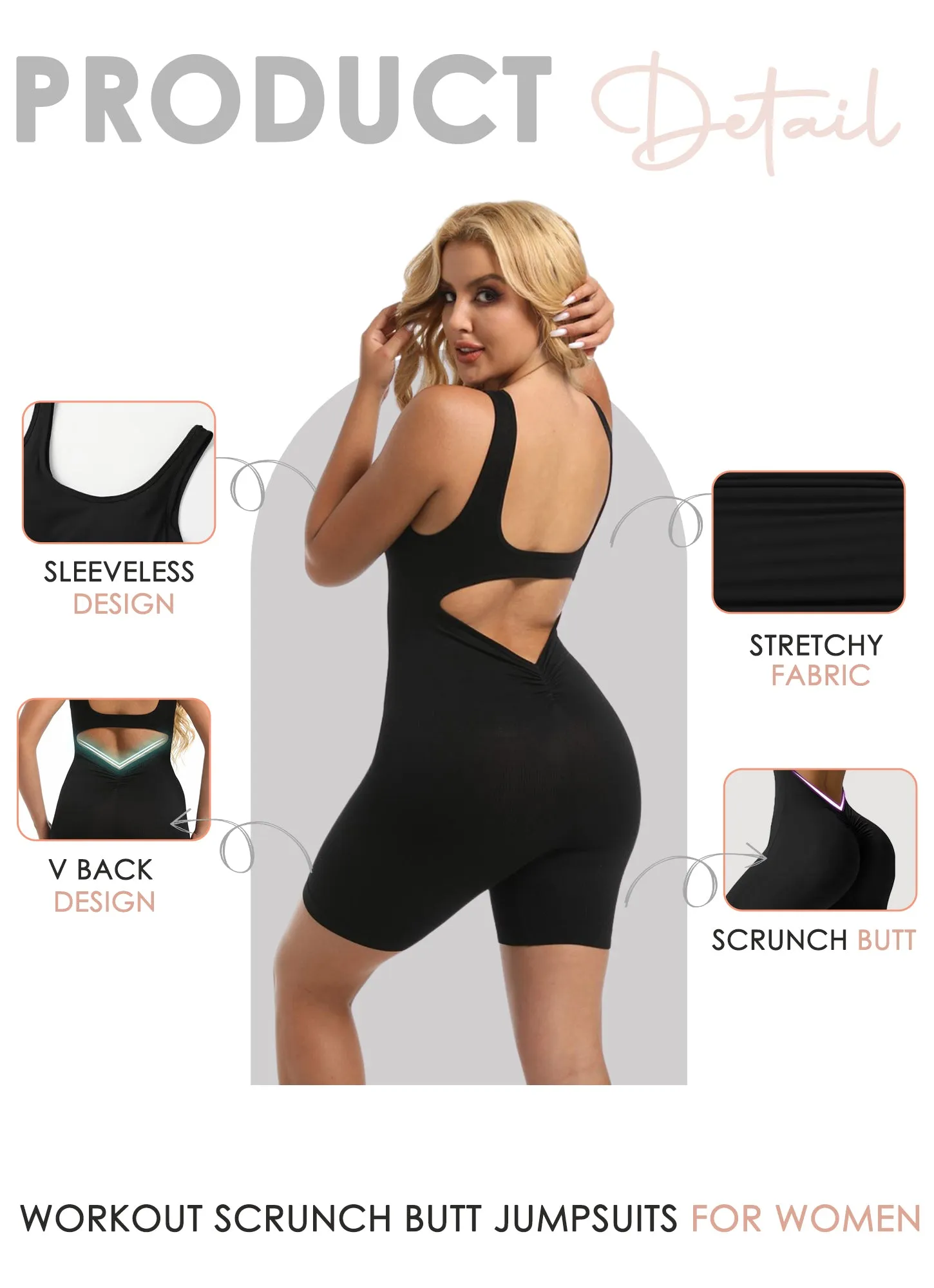 Sooslick Women Sleeveless playsuits Sexy Backless Tank Tops Bodycon Scrunch Butt Yoga Rompers Seamless jumpsuit
