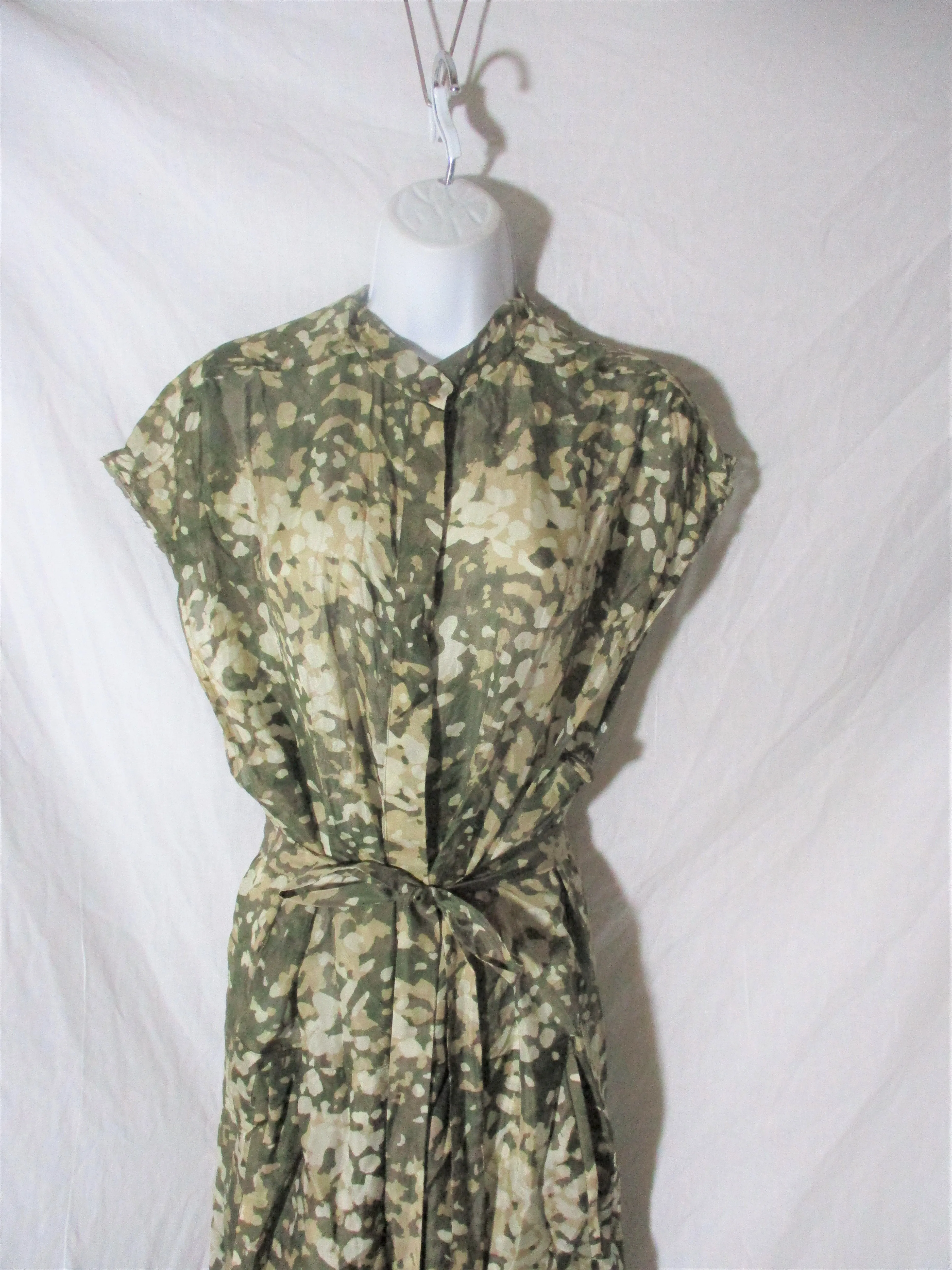 STELLA McCARTNEY Belted SILK PANTSUIT Bodysuit 42 Boho Camo Button
