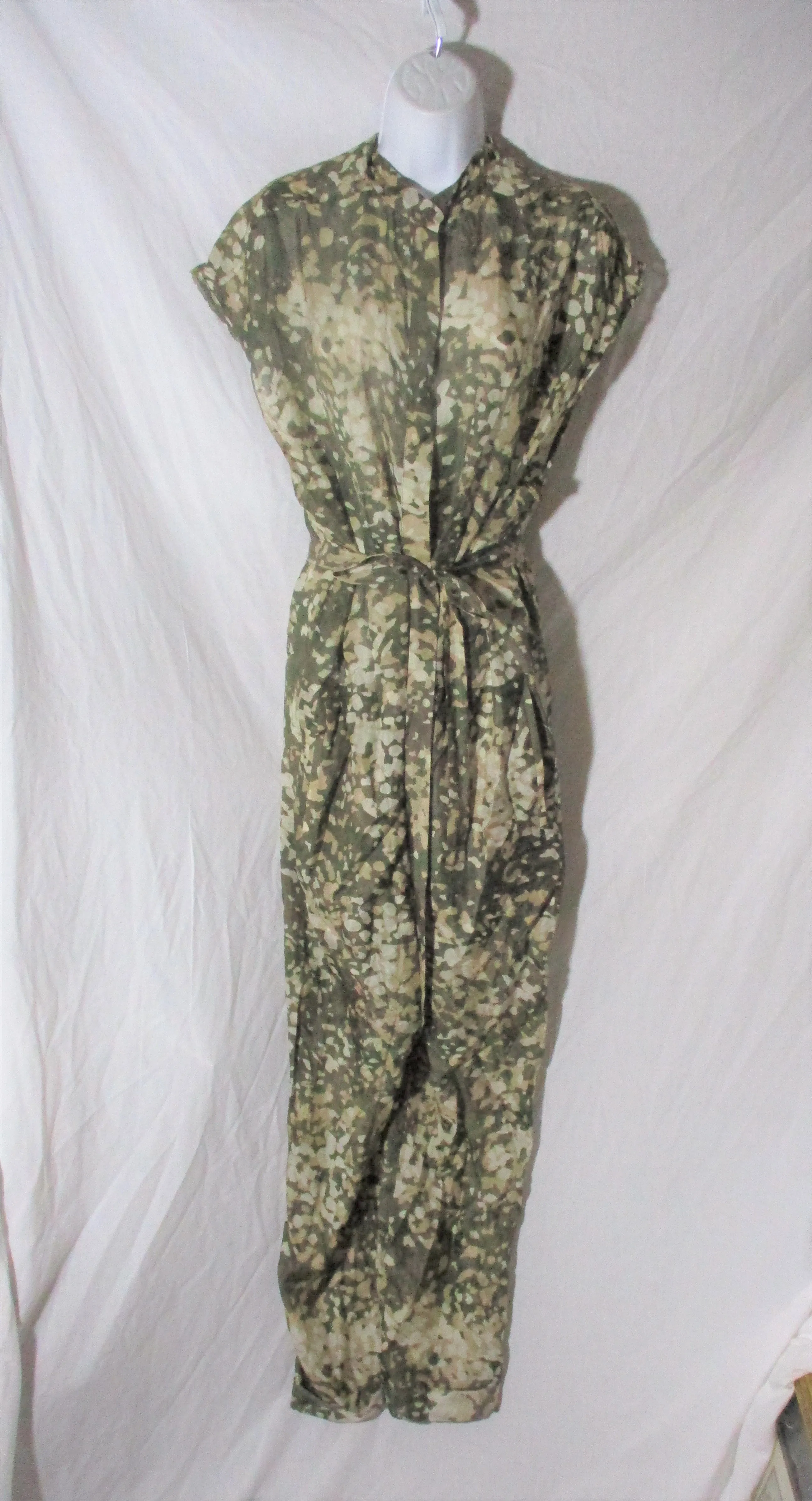 STELLA McCARTNEY Belted SILK PANTSUIT Bodysuit 42 Boho Camo Button