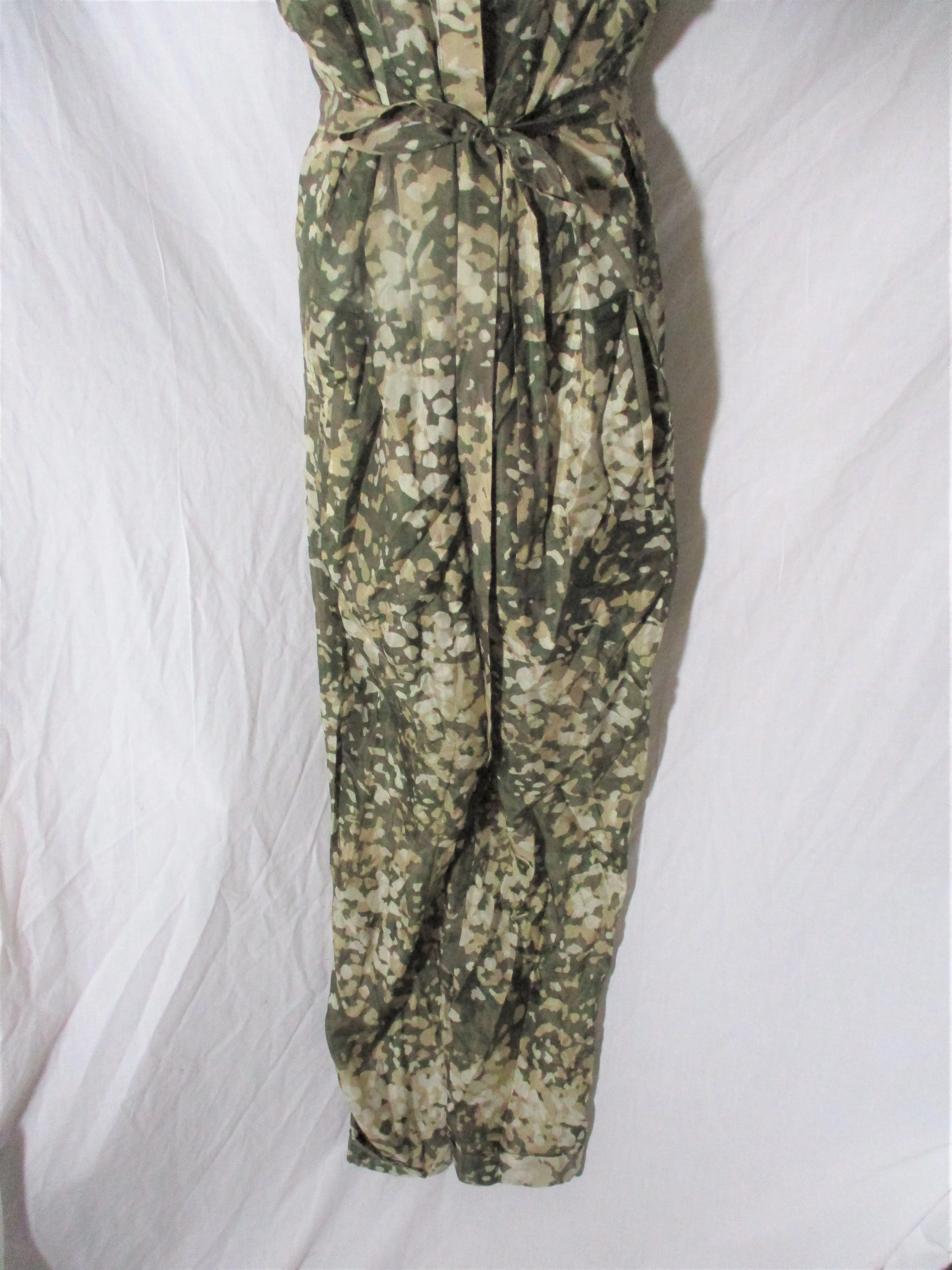 STELLA McCARTNEY Belted SILK PANTSUIT Bodysuit 42 Boho Camo Button