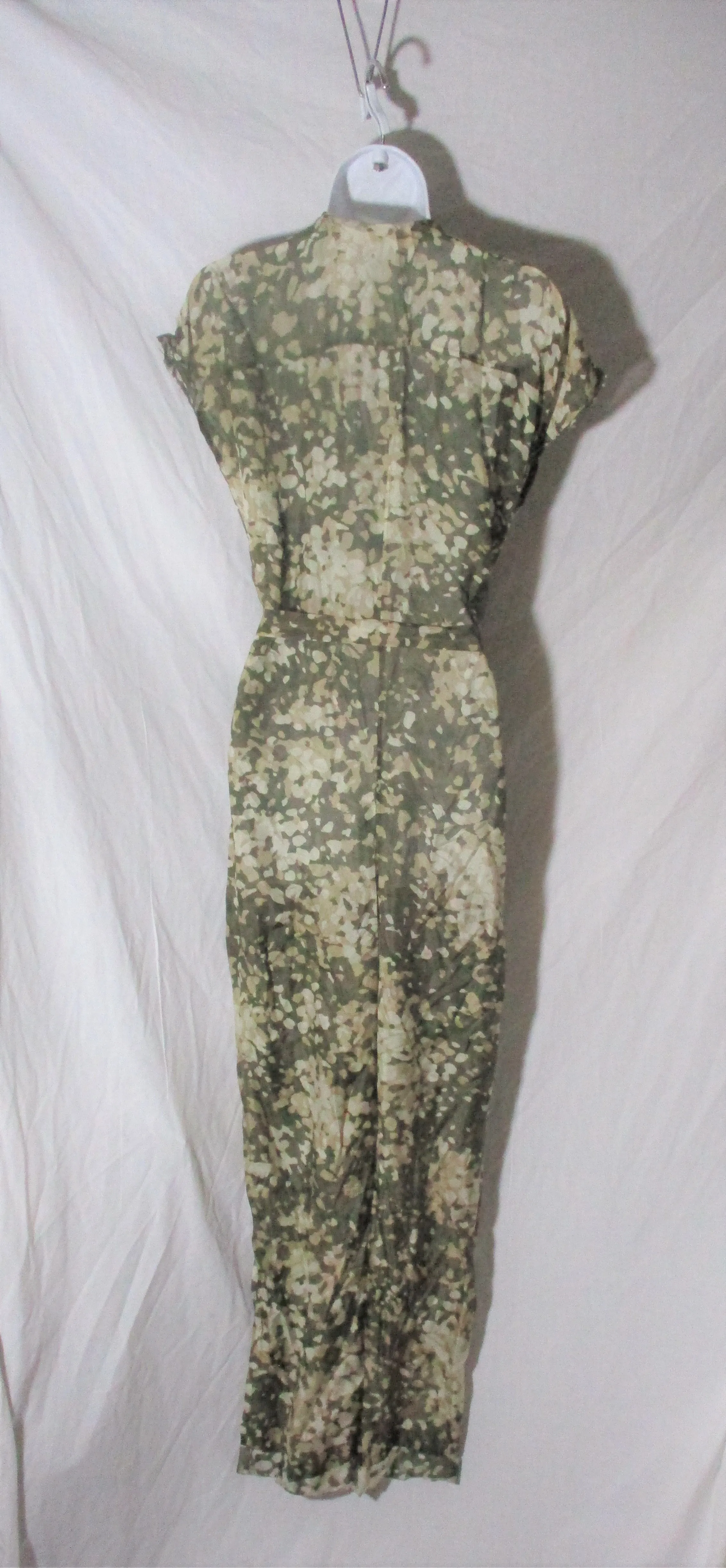STELLA McCARTNEY Belted SILK PANTSUIT Bodysuit 42 Boho Camo Button