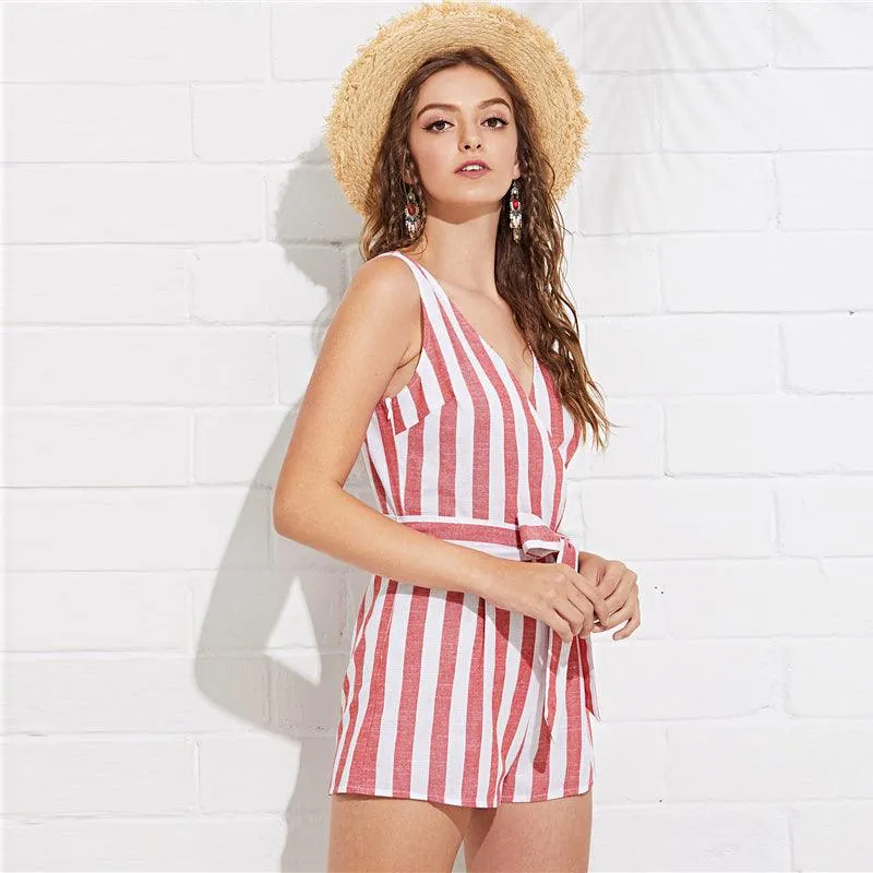 STRIPES ARE RIGHT WRAP ROMPER