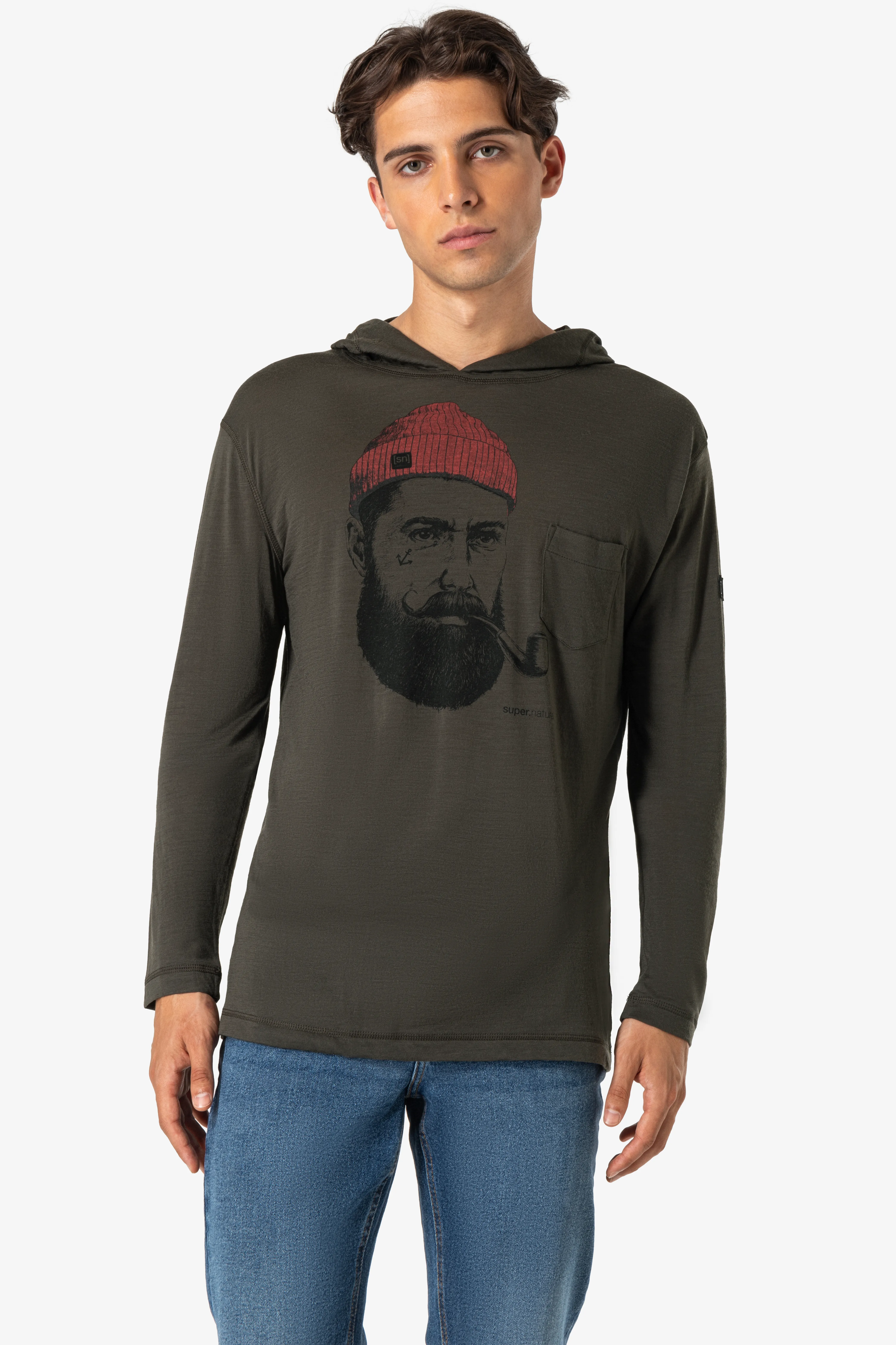 super.natural Men&#x27;s Sailor Hoodie Light Black Ink/Jet Black/High Risk Red | Buy super.natural Men&#x27;s Sailor Hoodie Light Black Ink/Jet Black/High Risk Red here | Outnorth