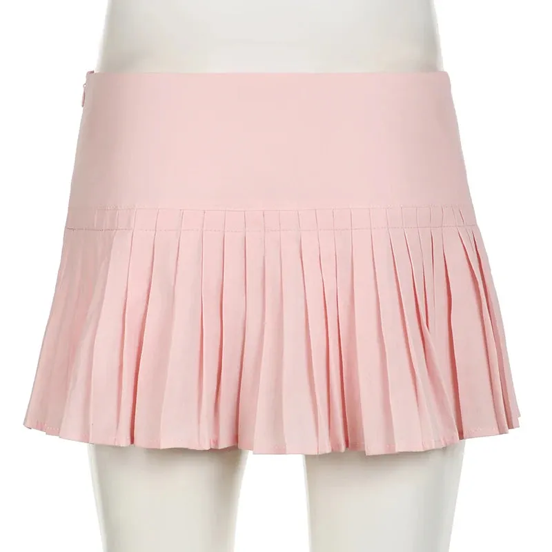 Sweet Cute Low Waist Pink Pleated Skirt Korean Fashion Girls Coquette Clothes Summer Mini Skirt Women Prepy Style New