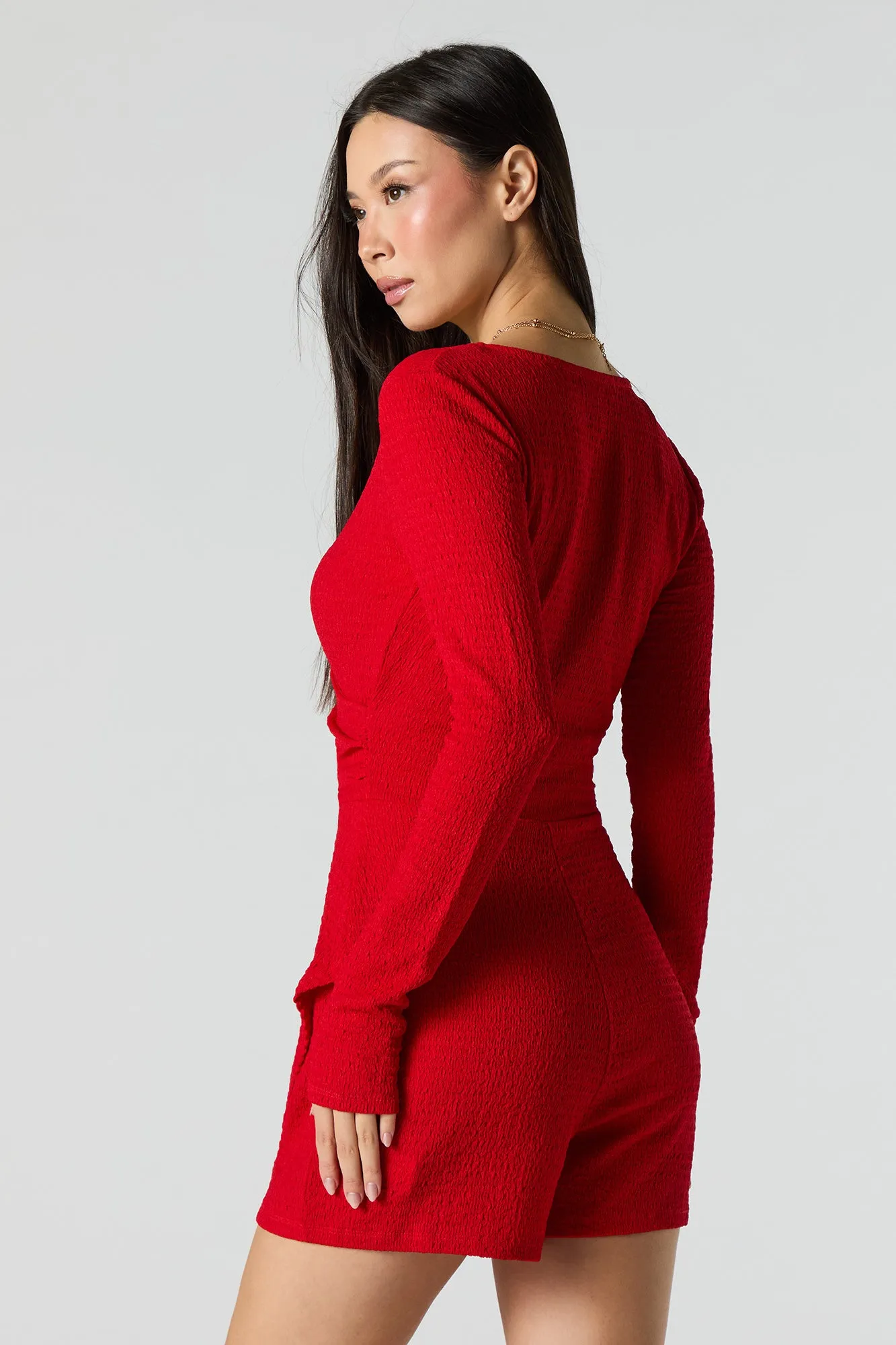 Textured Surplice Wrap Romper