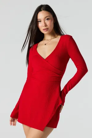 Textured Surplice Wrap Romper