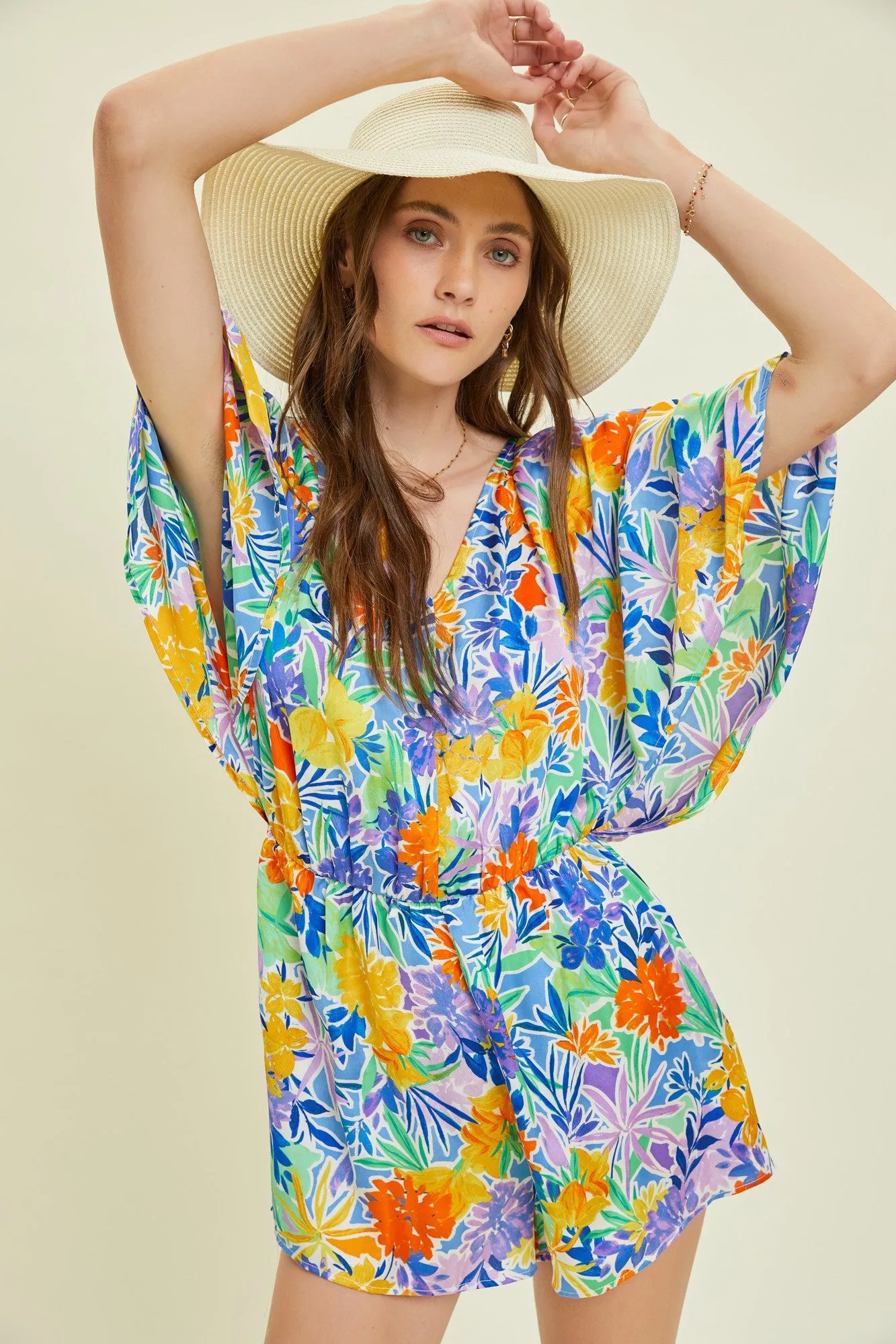 Tropical Kimono Sleeve Romper