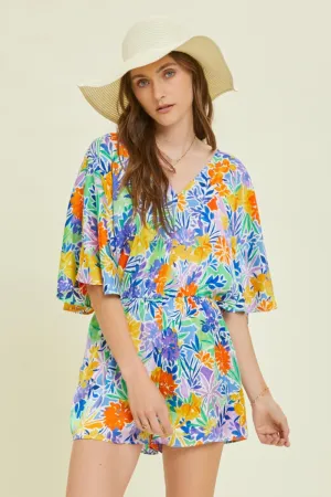 Tropical Kimono Sleeve Romper