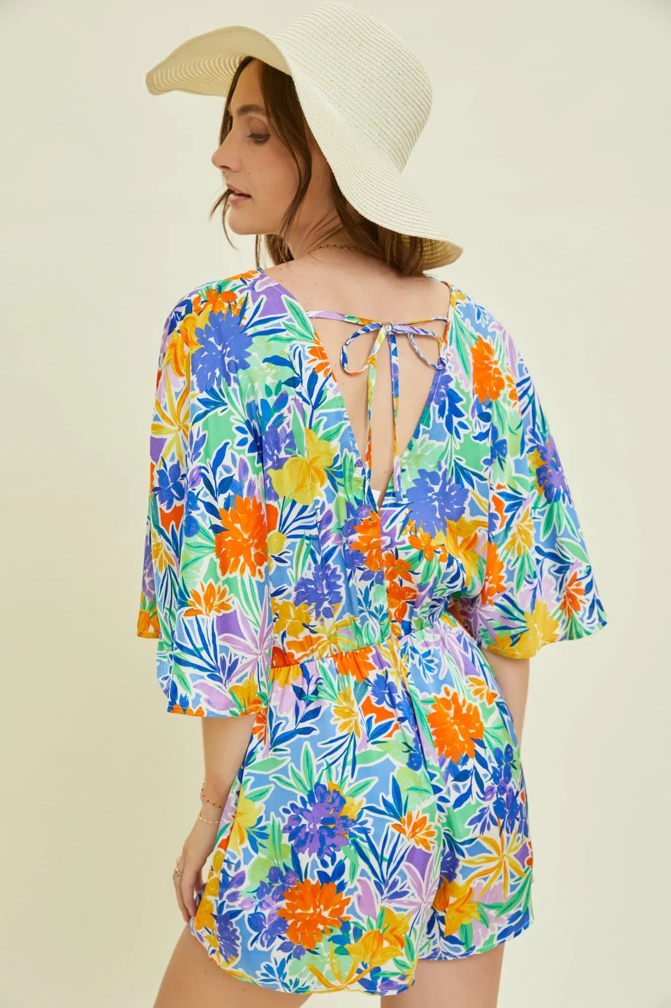 Tropical Kimono Sleeve Romper